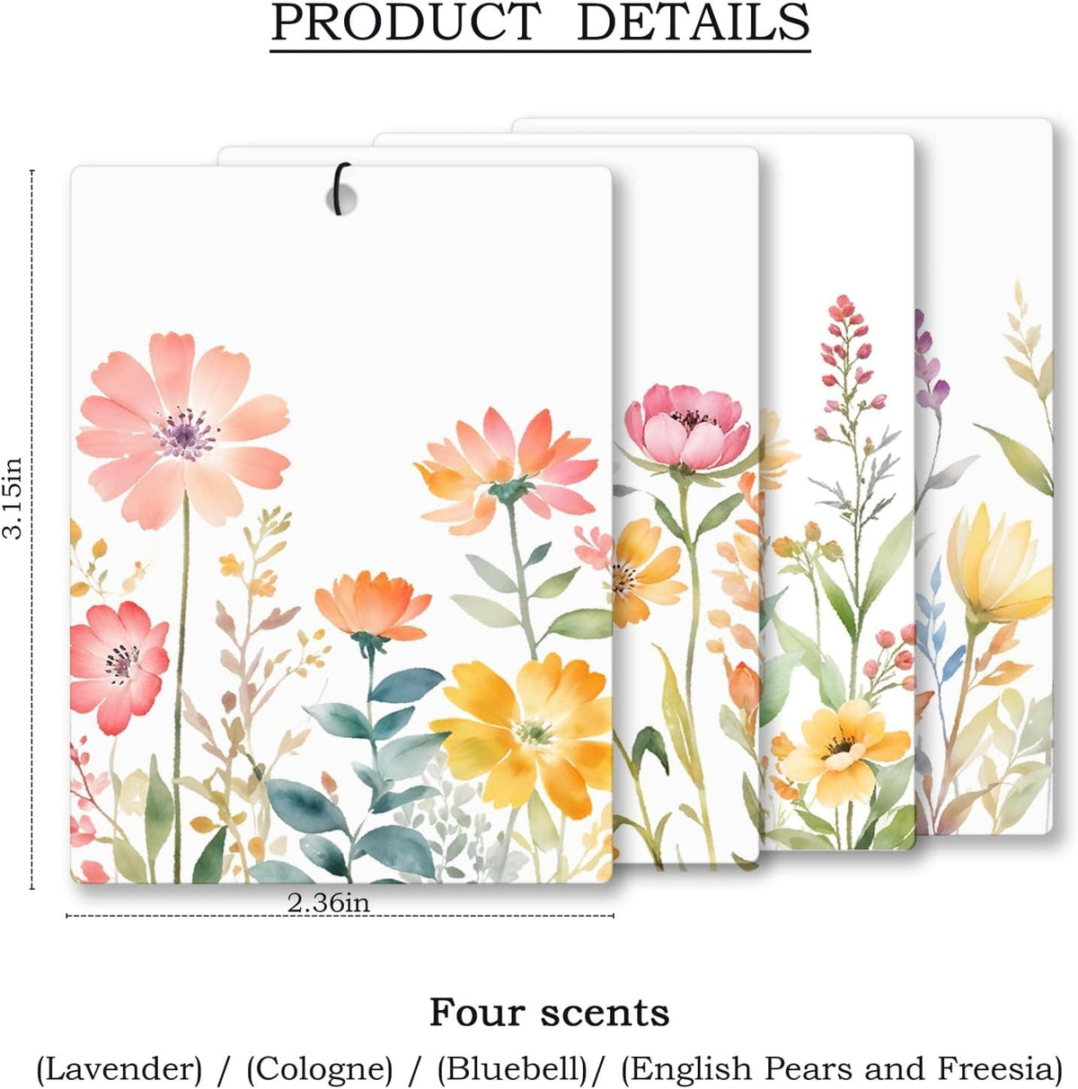 Watercolor Floral Car Air Freshener 4 Pcs, Rustic Cottagecore Flower Hanging Scents Air Freshener