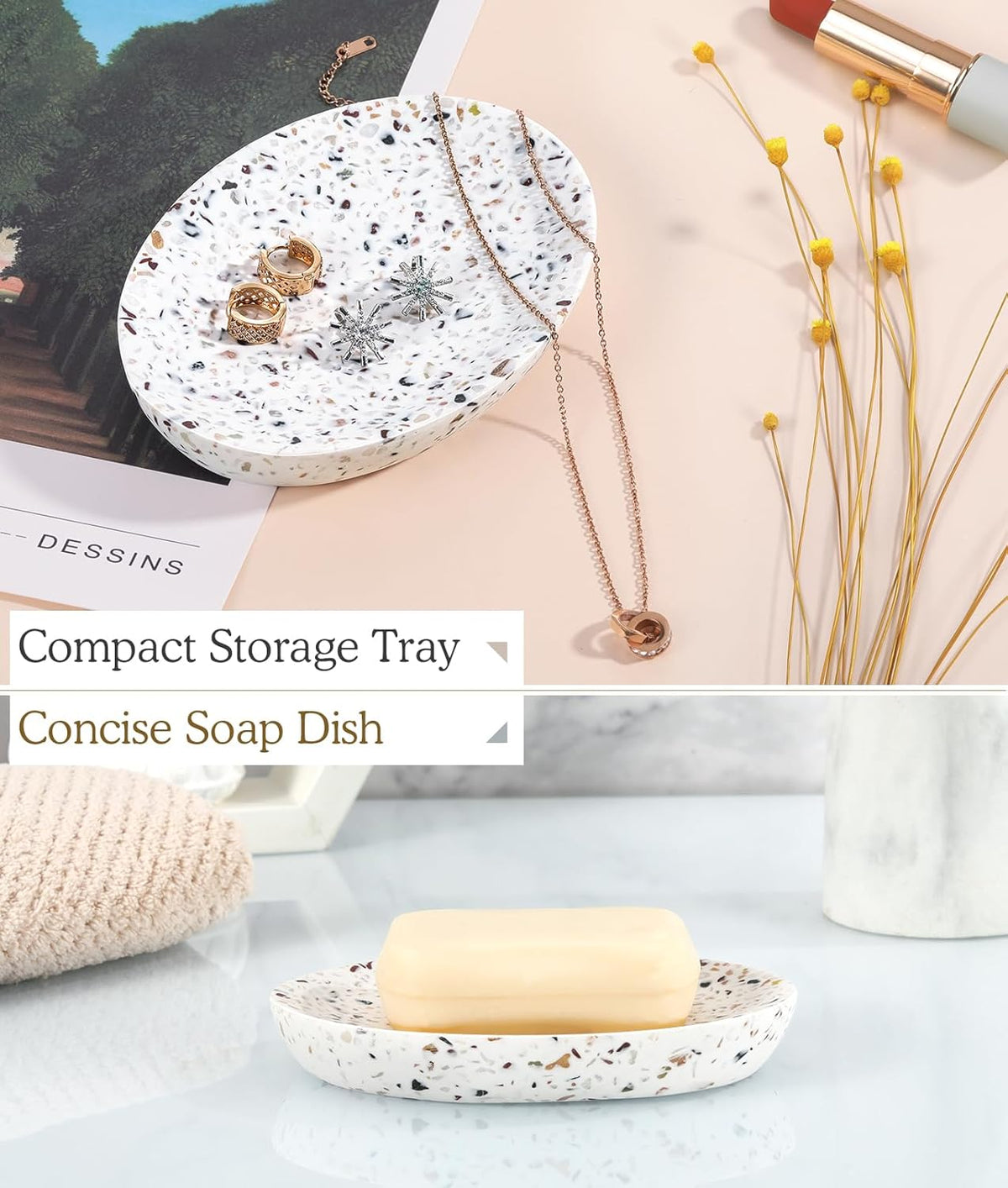 Luxspire Soap Dish, Resin Soap Tray Soap Holder Container Box, Oval Soap Plate Case, Non-Slip