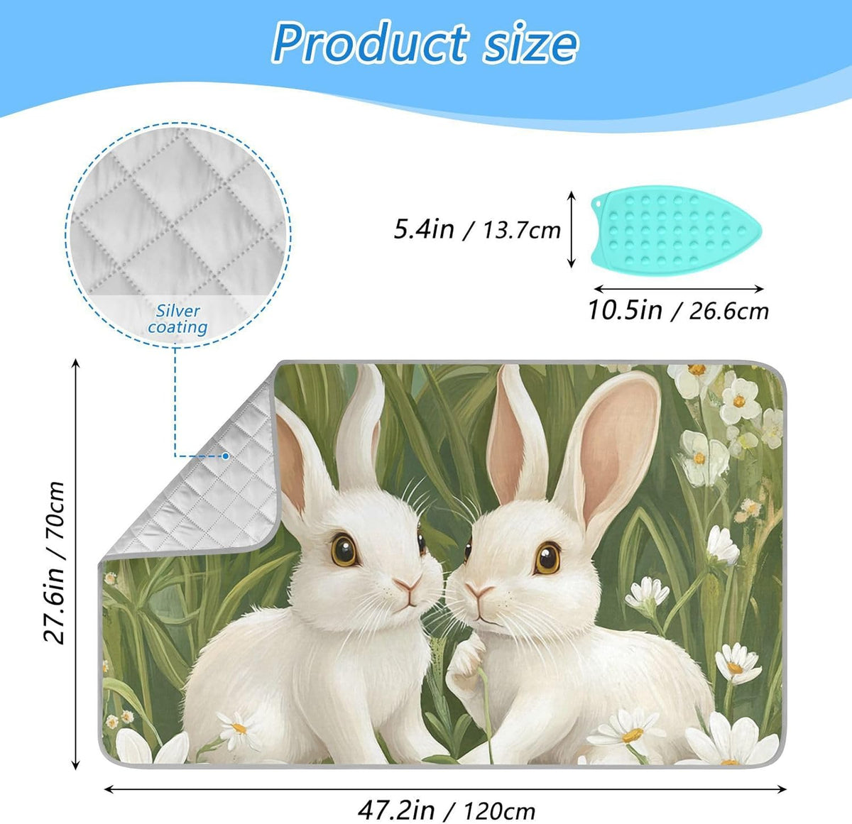 Green Easter Bunny Daisy 01 Ironing Mat for Table top Portable Ironing Pad Blanket for Washer Dryer