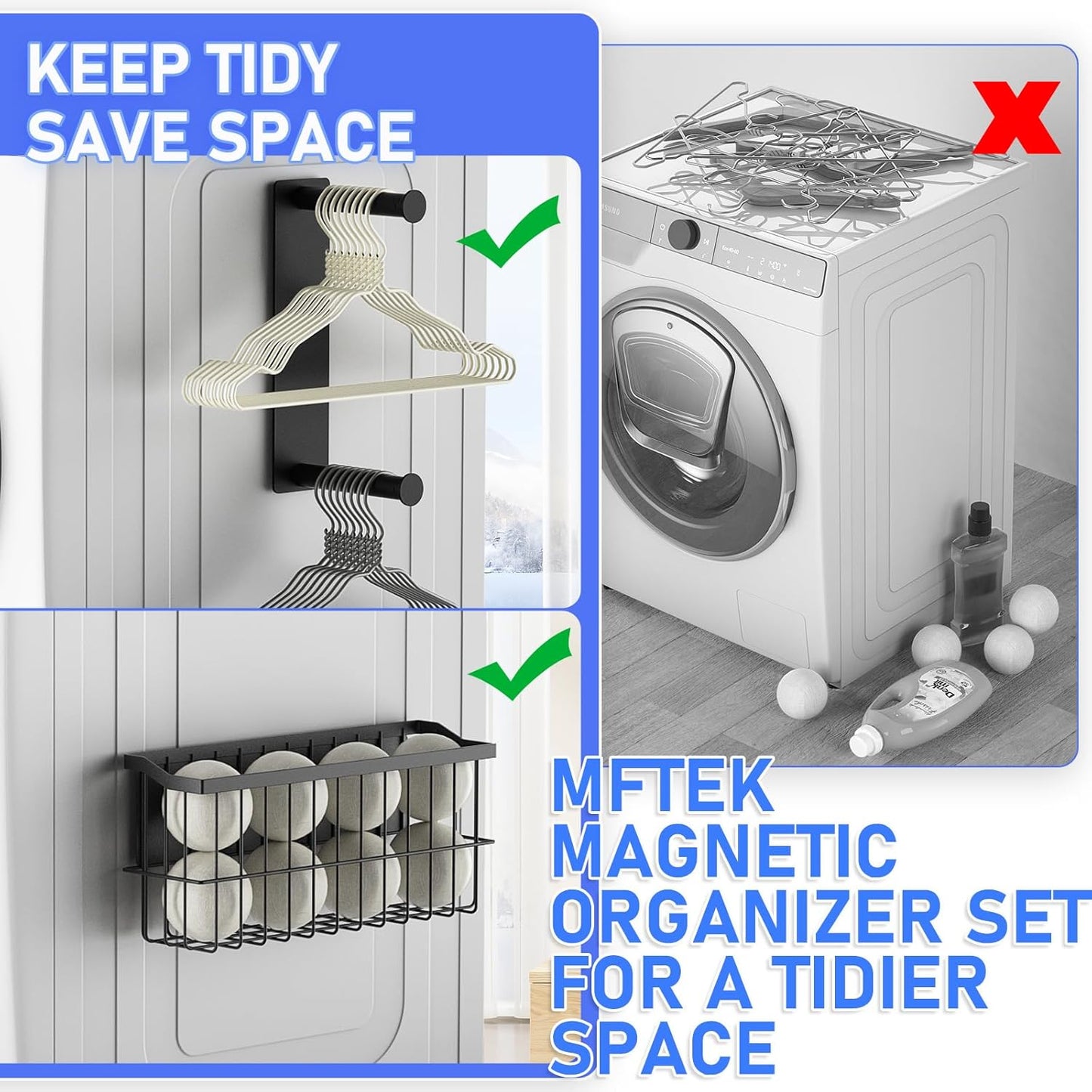 MFTEK Magnetic Dryer Ball Holder and Magnetic Hanger Holder for Laundry Room Organization