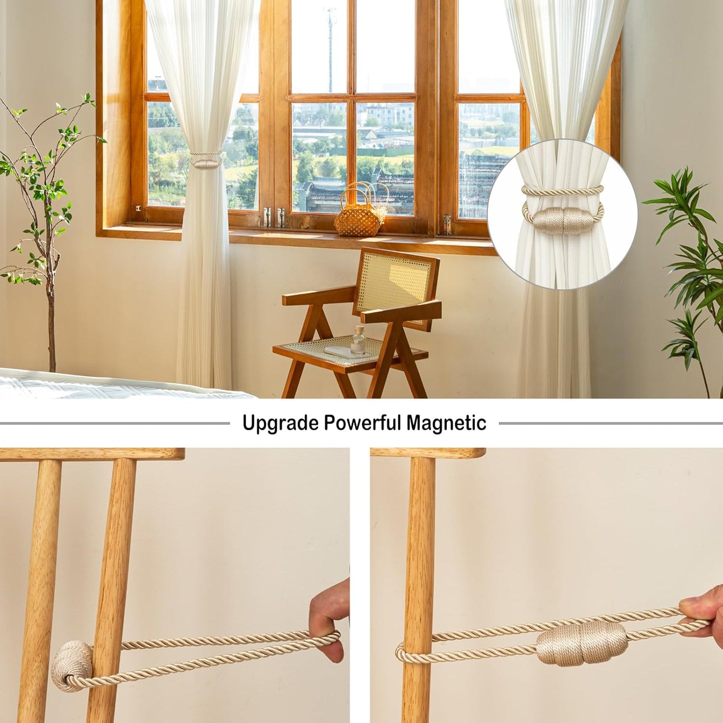 Magnetic Curtain Tiebacks Rope Curtain Tie Backs for Curtains 4 Pack Curtain Holders for Drapes