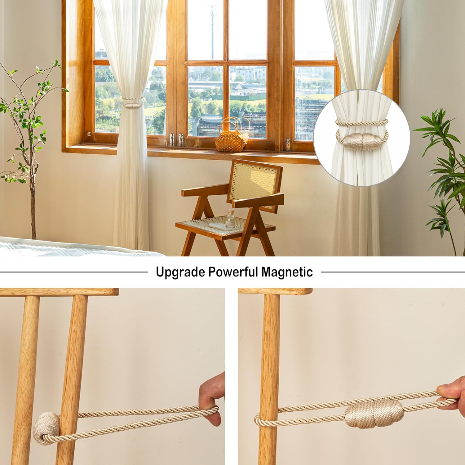Magnetic Curtain Tiebacks - Rope Tiebacks for Curtains & Drapes, Decorative Window Holdbacks (6