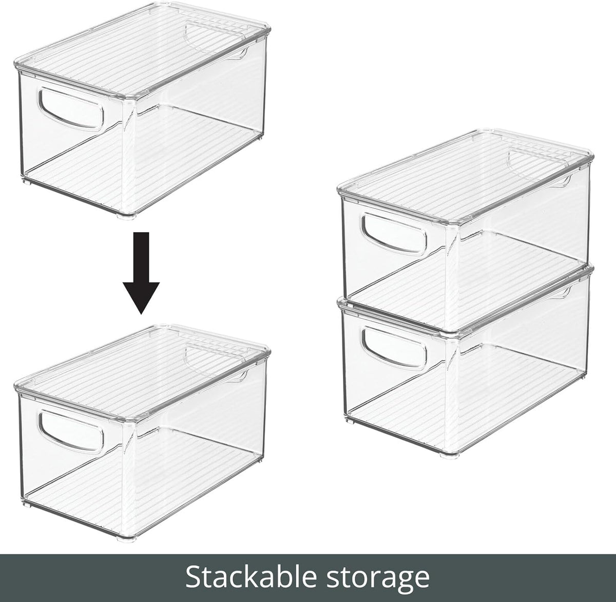 mDesign Plastic Deep Storage Bin Box Container with Lid and Built-In Handles - Organization for