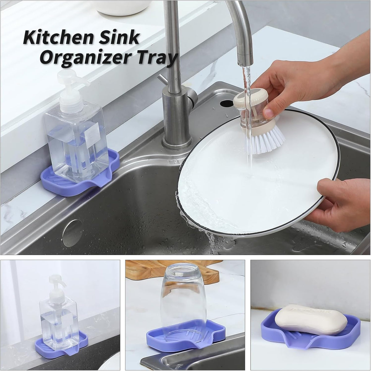 Silicone Bathroom Soap Dishes with Drain Spout-Bathroom and Kitchen Sink Organizer,Sponge