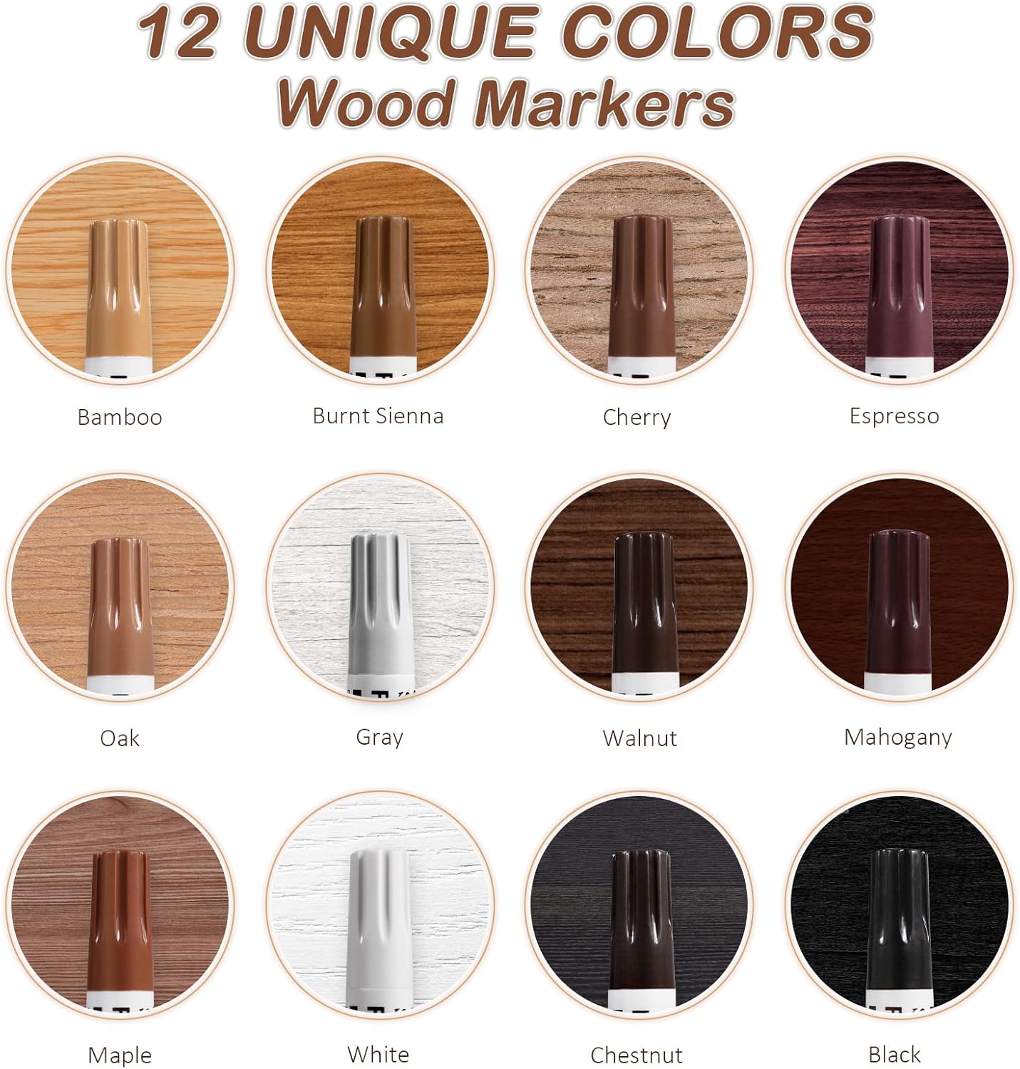 New Upgrade Furniture Pens for Touch Up, 12 Colors Wood Scratch Repair Markers, Professional Repair