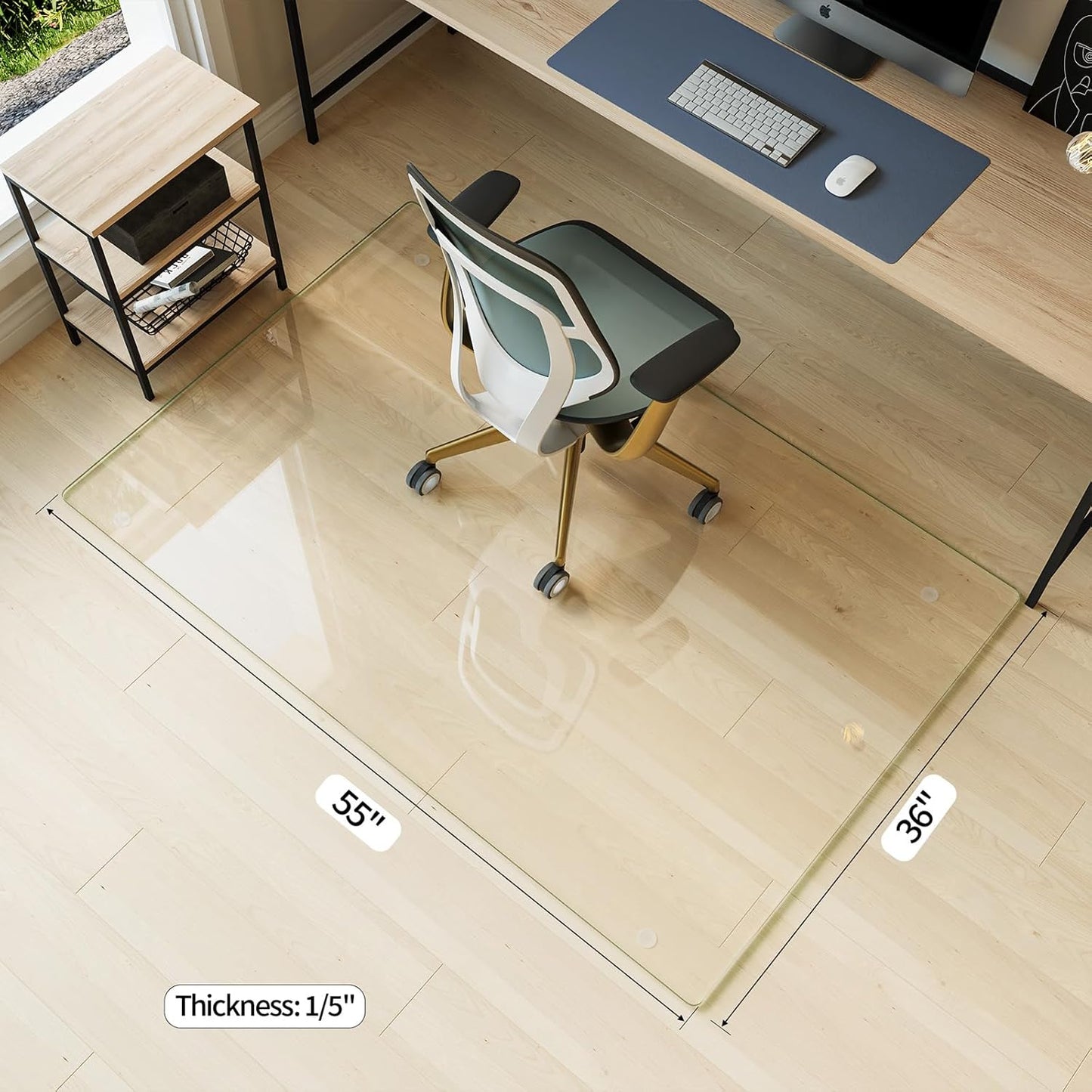 Koonmi Tempered Glass Chair Mat for Hardwood Floors & Carpets, 36" x 55“ Transparent Heavy Duty