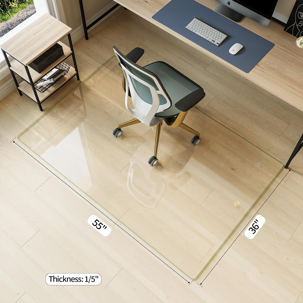 Koonmi Tempered Glass Chair Mat for Hardwood Floors & Carpets, 36" x 55“ Transparent Heavy Duty