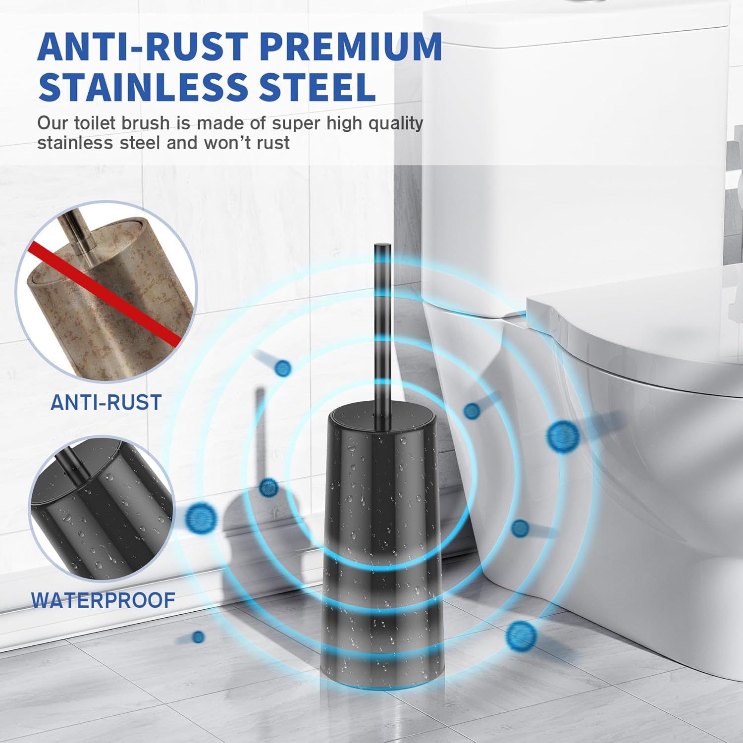 Toilet Brush and Holder, Toilet Brush Stainless Steel, Toilet Bowl Brush for Bathroom