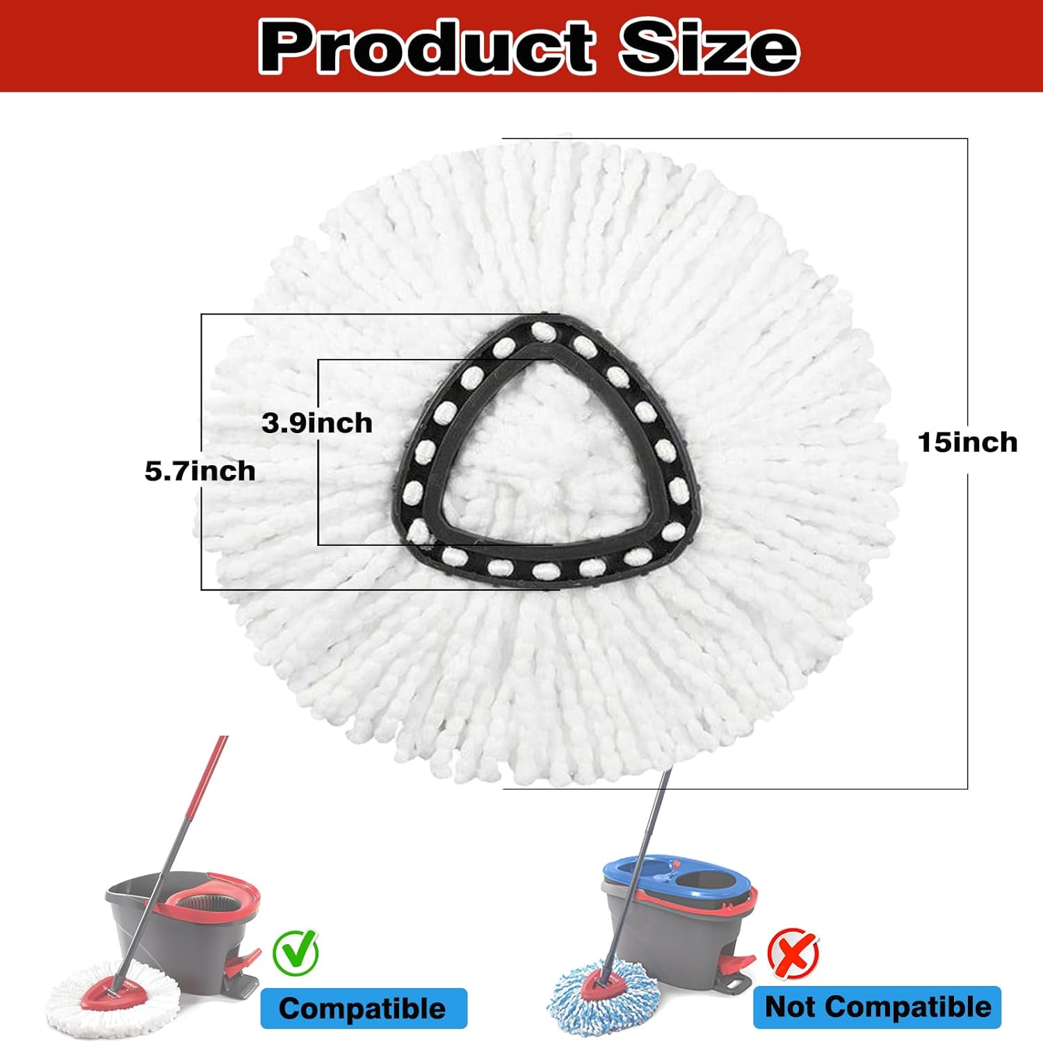 12 Pack Spin Mop Replacement Heads, 100% Microfiber Spin Mop Refill for Easy Wring Compatible with