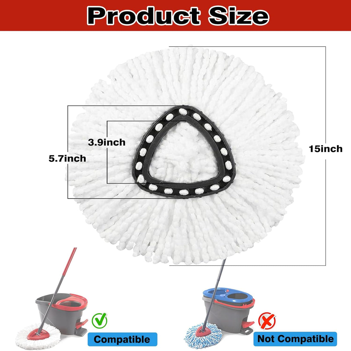 3 Pack White Spin Mop Replacement Heads, Mop Head Replacement 100% Microfiber, Deep Cleaning, Spin