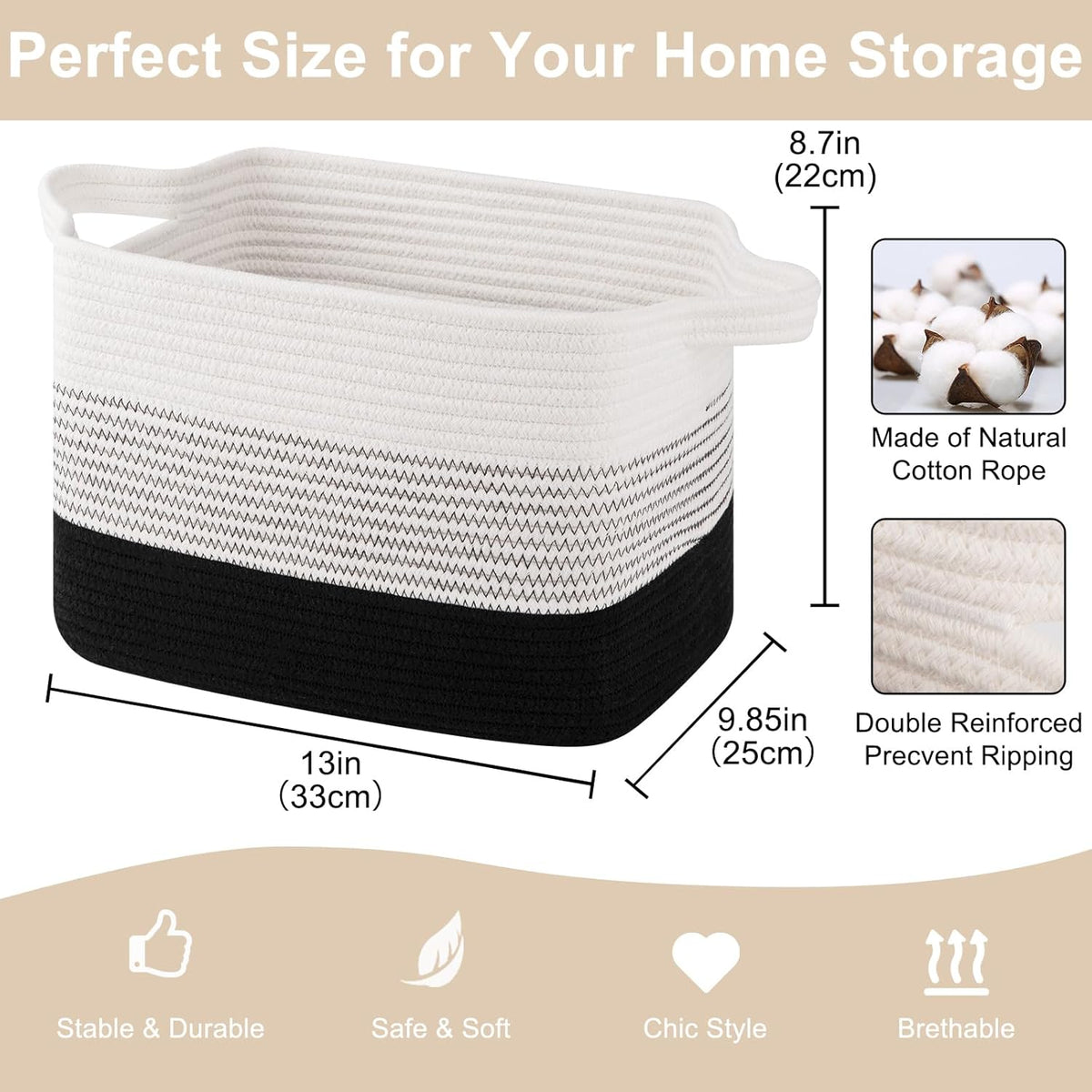 Storage Baskets for Organizing, Woven Baskets for Shelves, Rectangle Decorative Organizer for