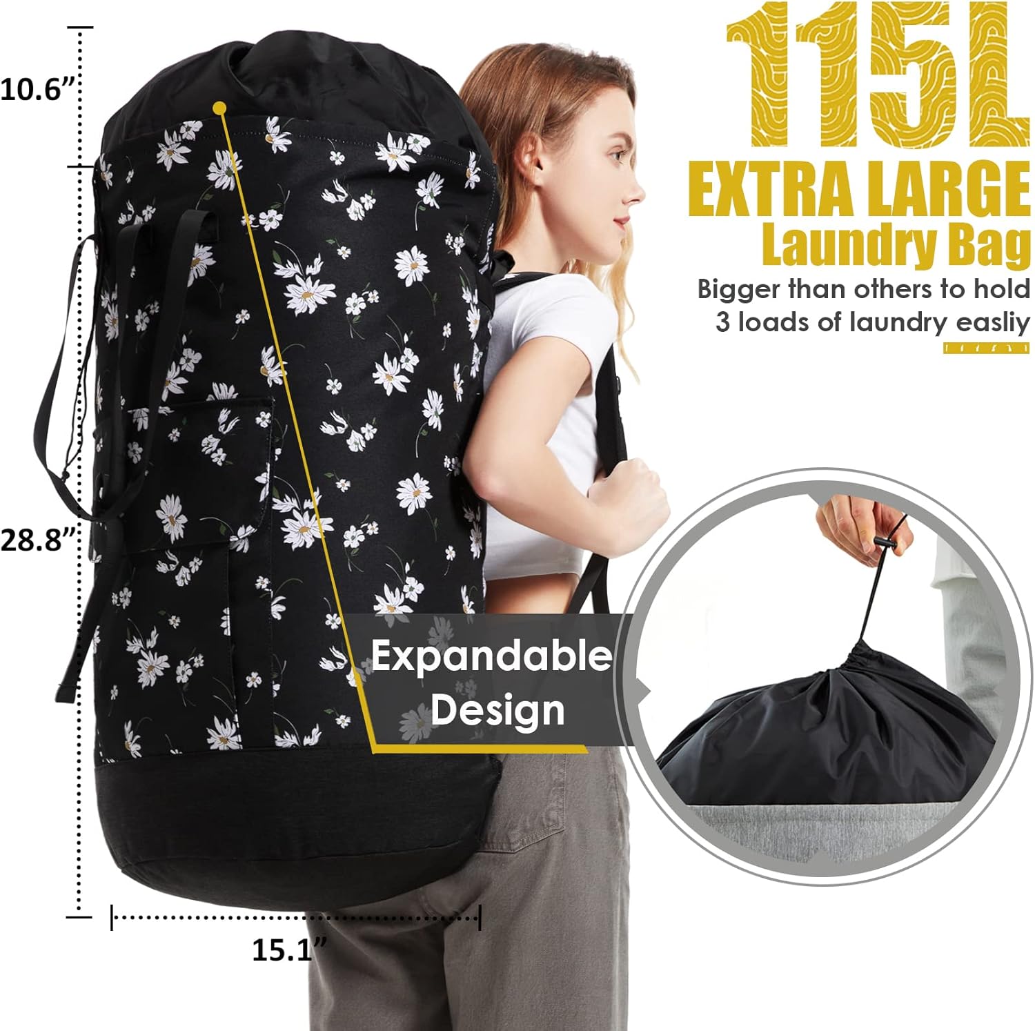 Laundry Backpack 115L, Heavy Duty Laundry Bag with Shoulder Straps, Backpack Laundry Bags for