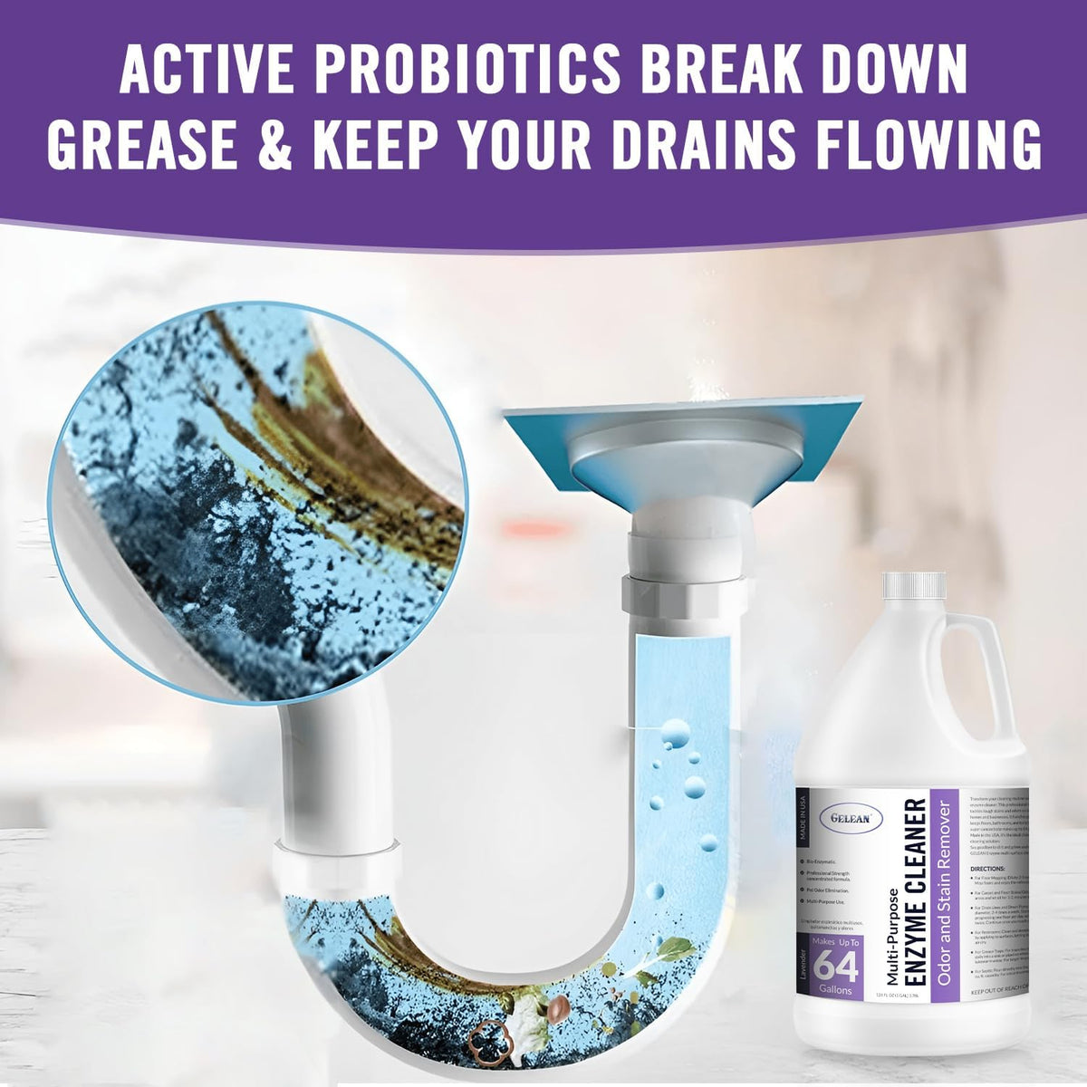 Multi-Purpose Probiotic Enzyme Cleaner, Made in USA - Pet Stain and Odor Remover - Concentrated