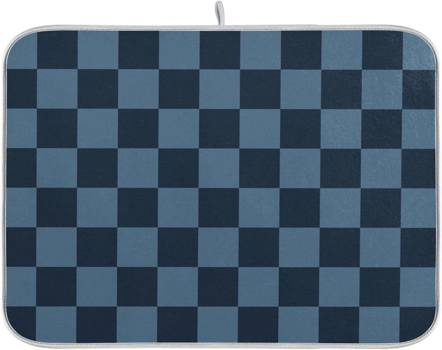 Buffalo Plaid Navy Blue Dish Drying Mat for Kitchen Countertop 16x18 Chessboard Rectangle Small