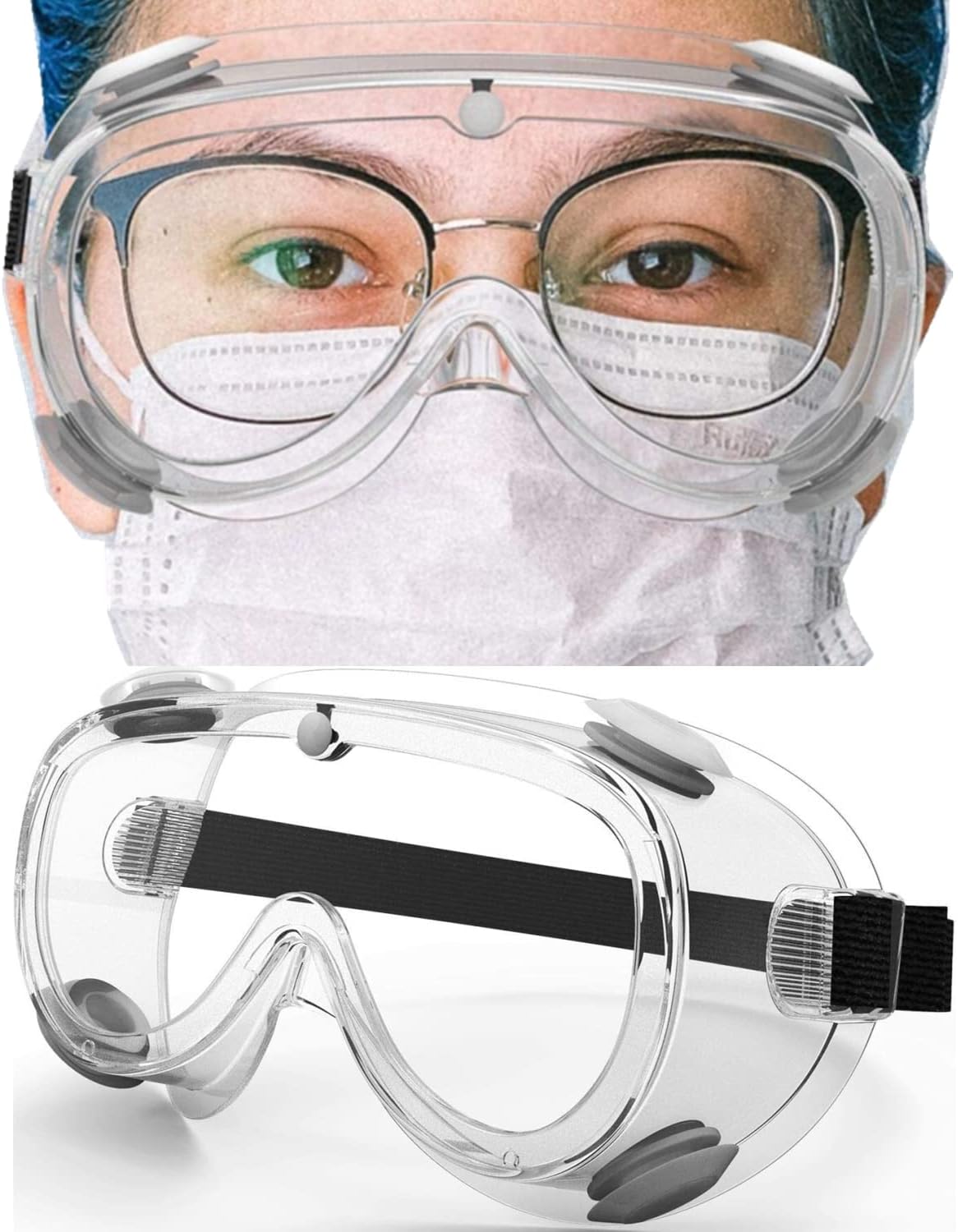 Safety Goggles Medical Goggles Fit Over Eyeglasses Anti-Fog Safety Glasses Clear Lab Goggles