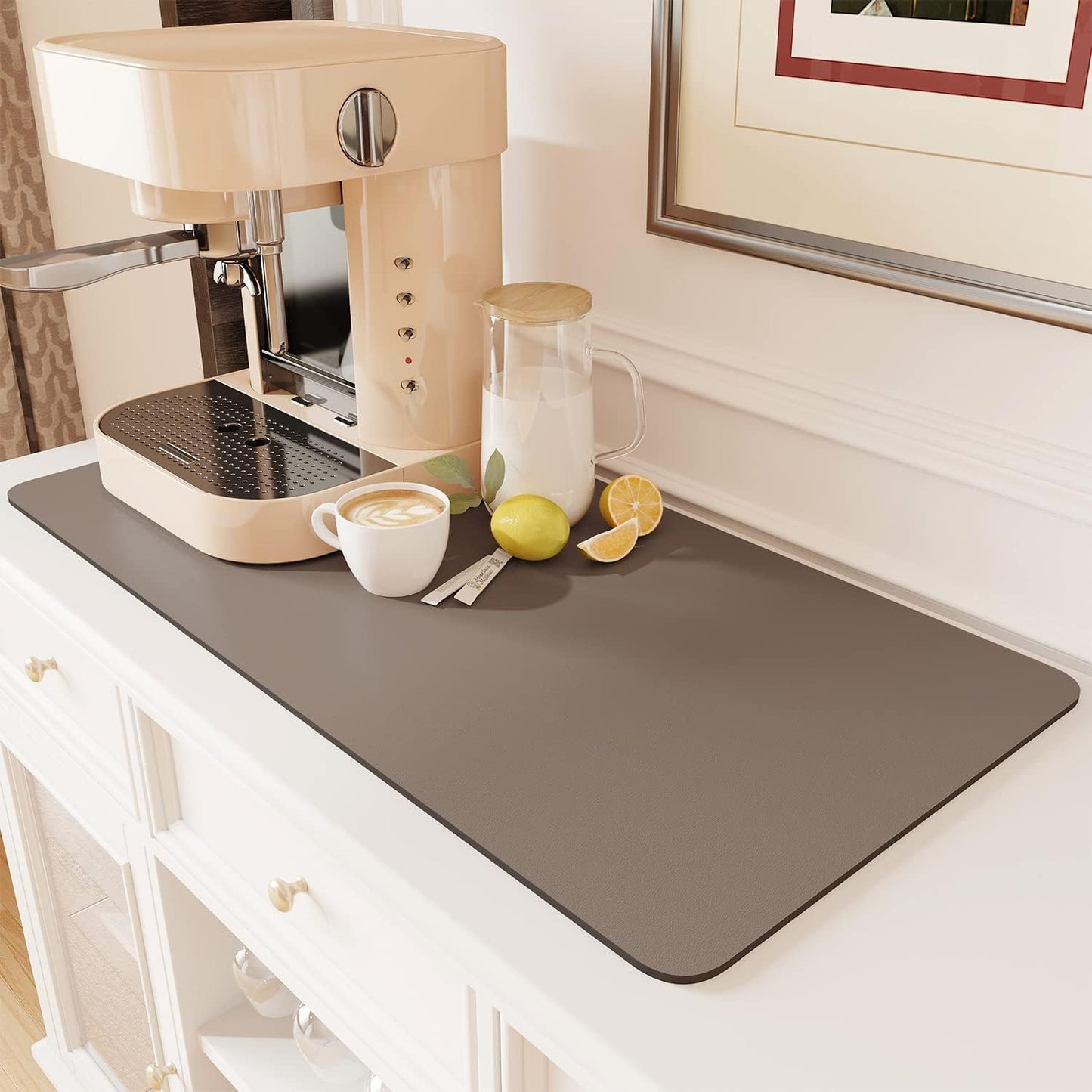 AMOAMI Coffee Mat Hide Stain Rubber Backed Absorbent Dish Drying Mat for Kitchen Counter - Fits