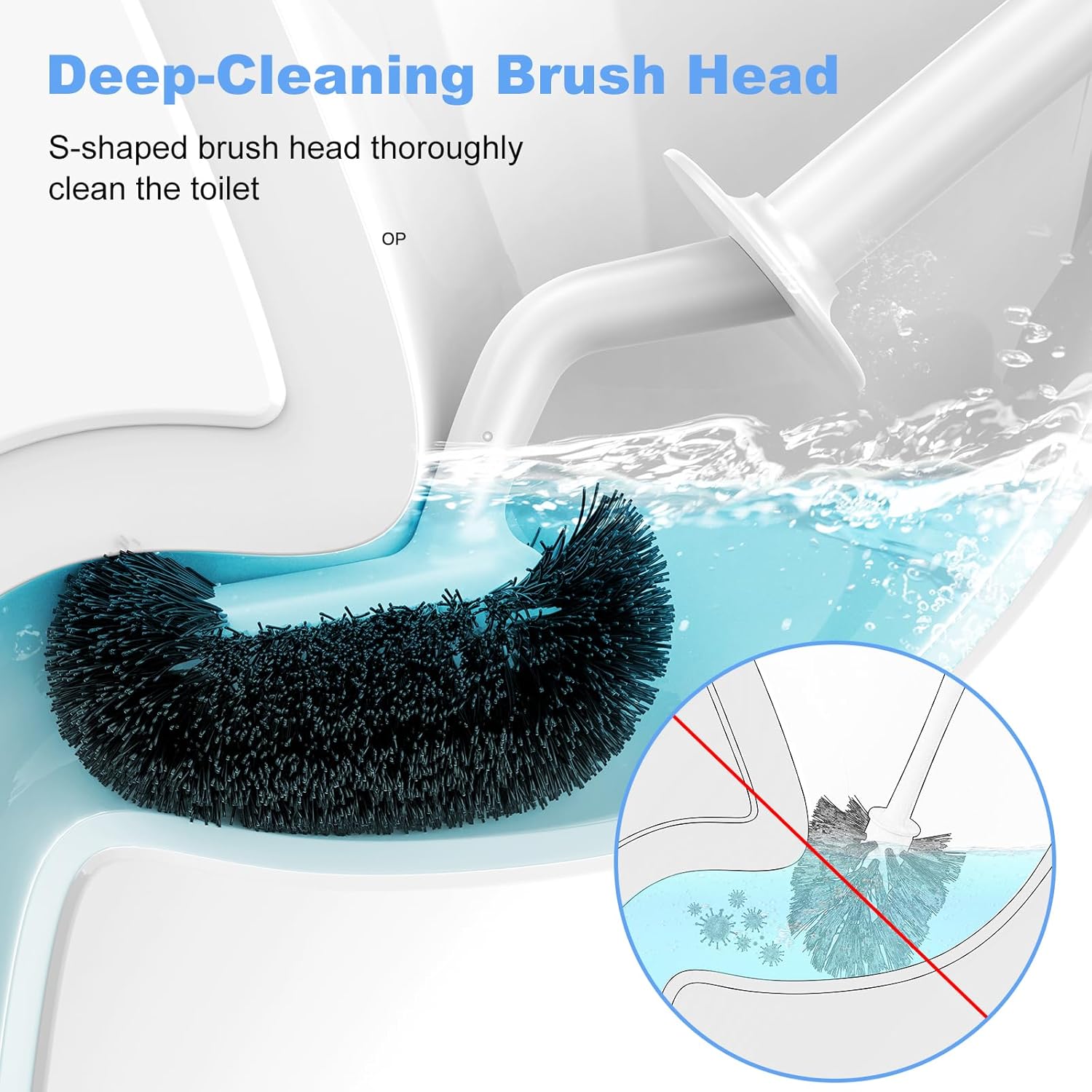 HAMITOR Toilet Bowl Brush Holder Set: Curved Design with Holder for Deep Cleaning Under Rim