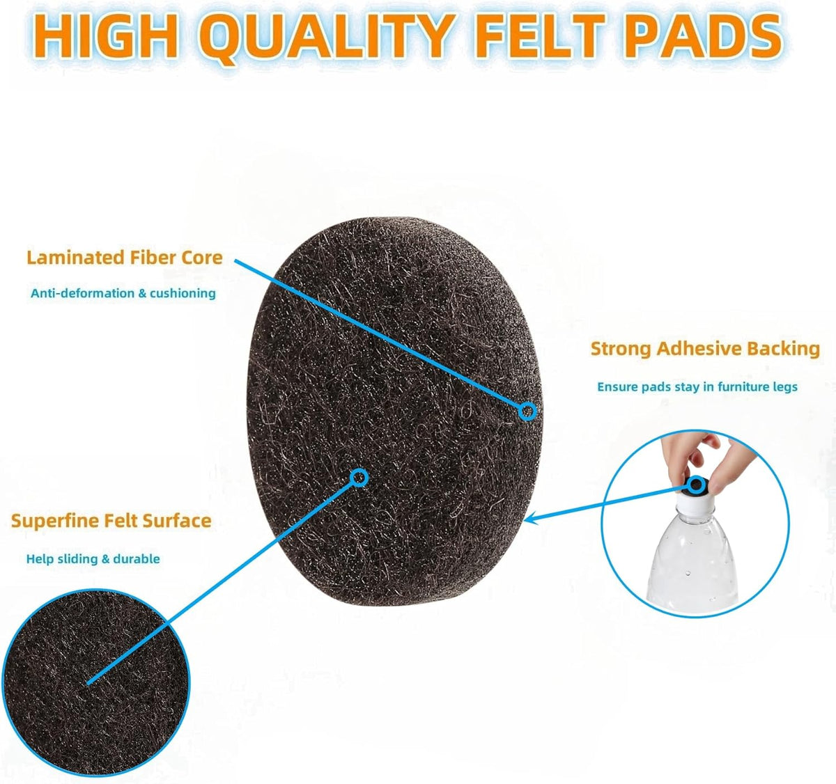 Furnigear Felt Furniture Pads for Hardwood Floors - Self Adhesive Chair Felt Pad, Floor Protector