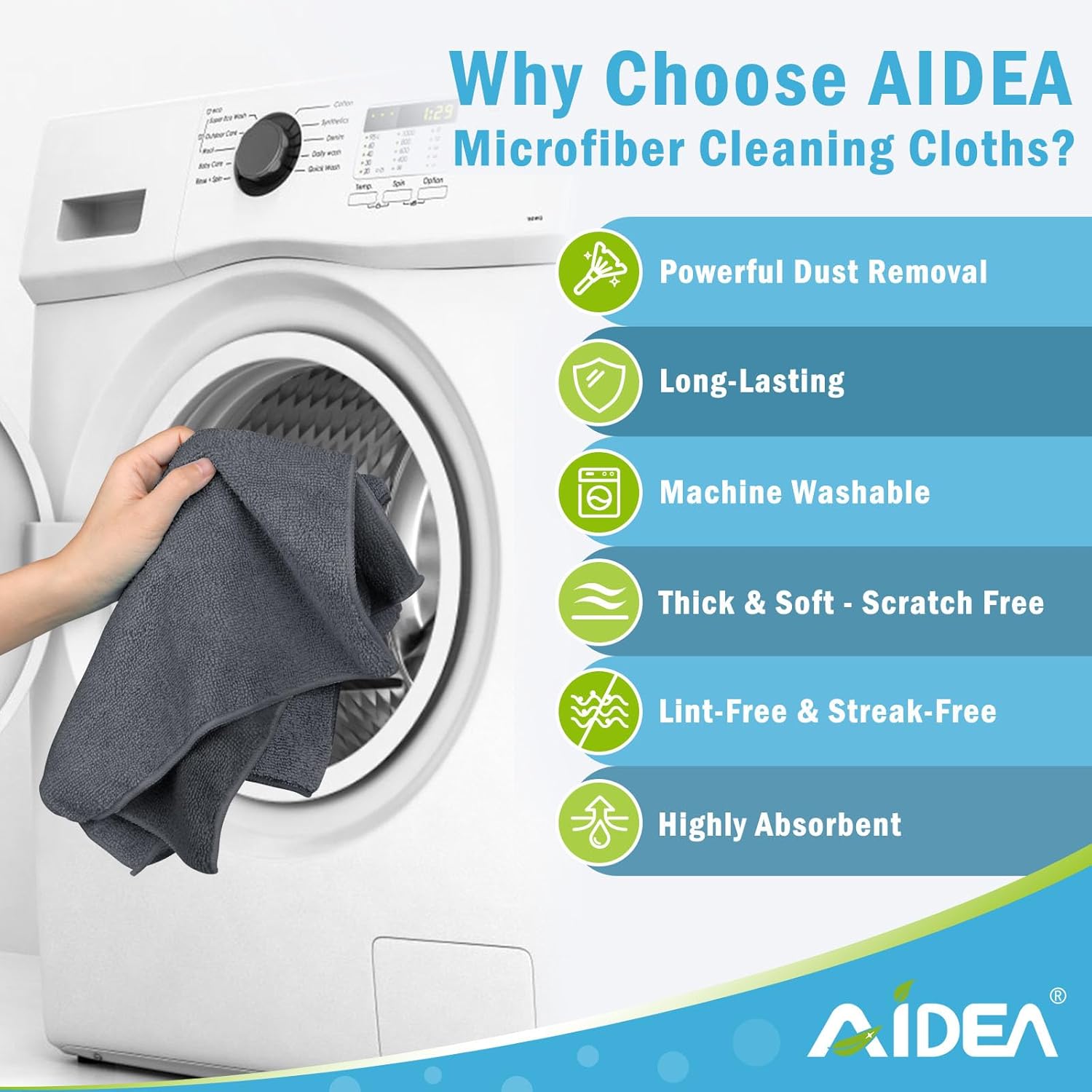 AIDEA Microfiber Cleaning Cloth-50PK, Soft Microfiber Towels for Cars, Absorbent Cleaning Rags