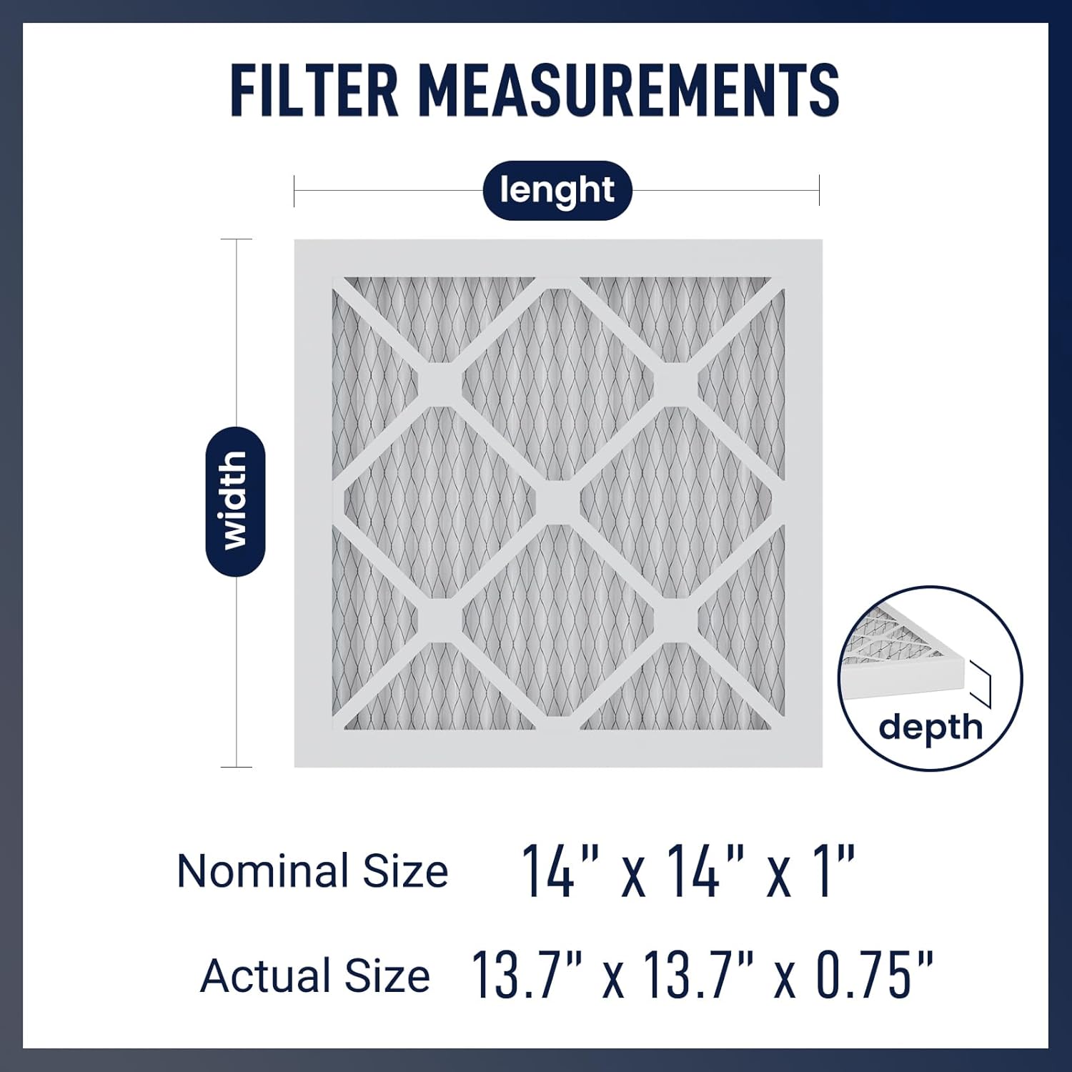 14x14x1 MERV 8 Air Filters 6-Pack, Actual Size 13.7" x 13.7" x 0.75" – Compatible with HVAC, Air