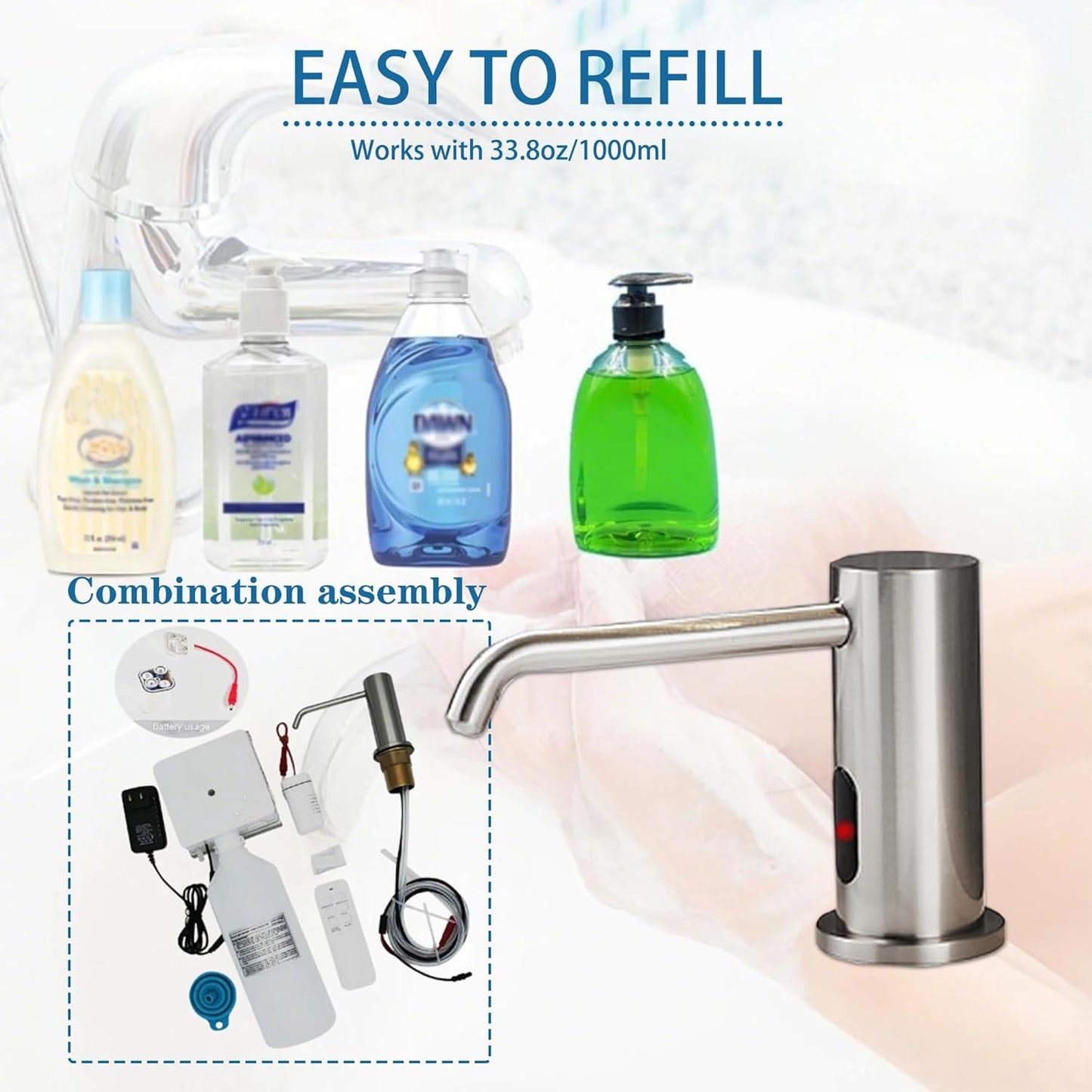 Automatic Soap Dispenser Touchless for Kitchen and Bathroom, Sink Built in Commercial Electric Soap