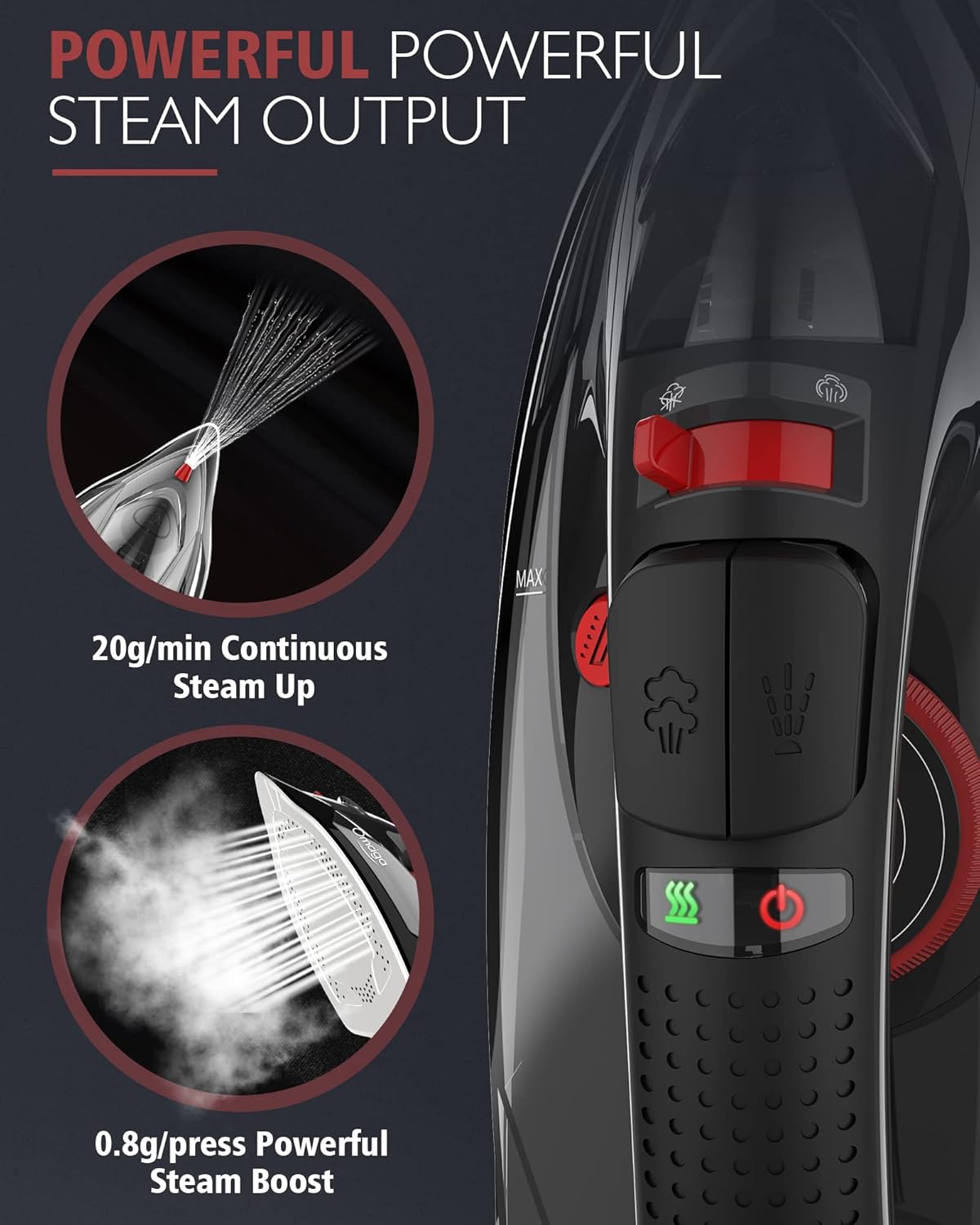Cordless Iron for Clothes, 1500W Steam Iron Rapid Heating, Non-Stick Ceramic Soleplate, Auto Shut