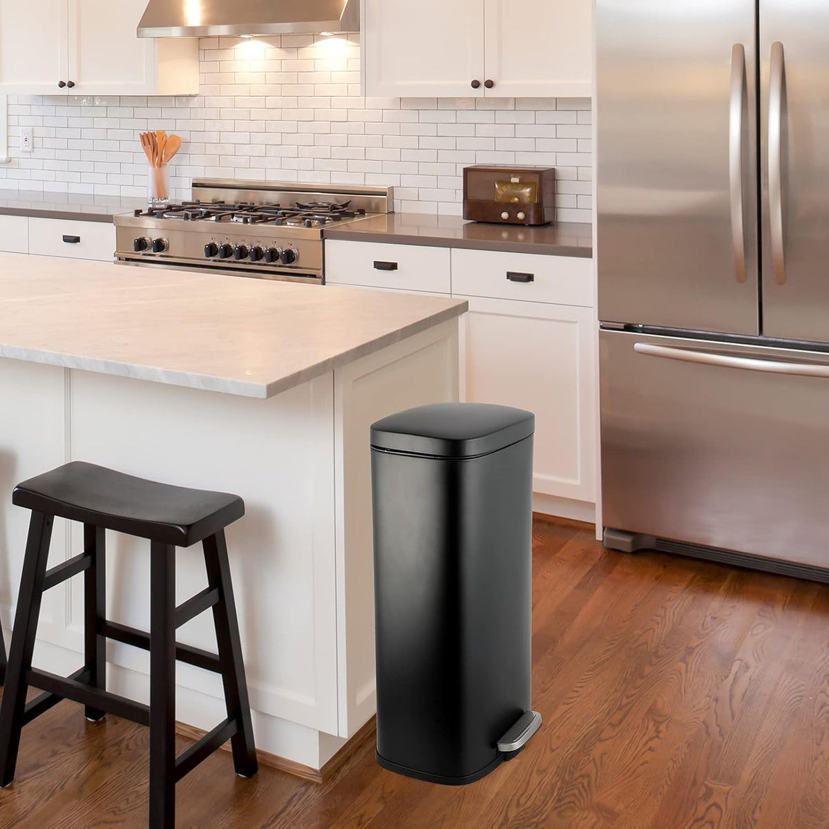 AthLike Trash Can, Stainless Steel Kitchen Garbage Can, Step Waste Bin with Hinged Lid and