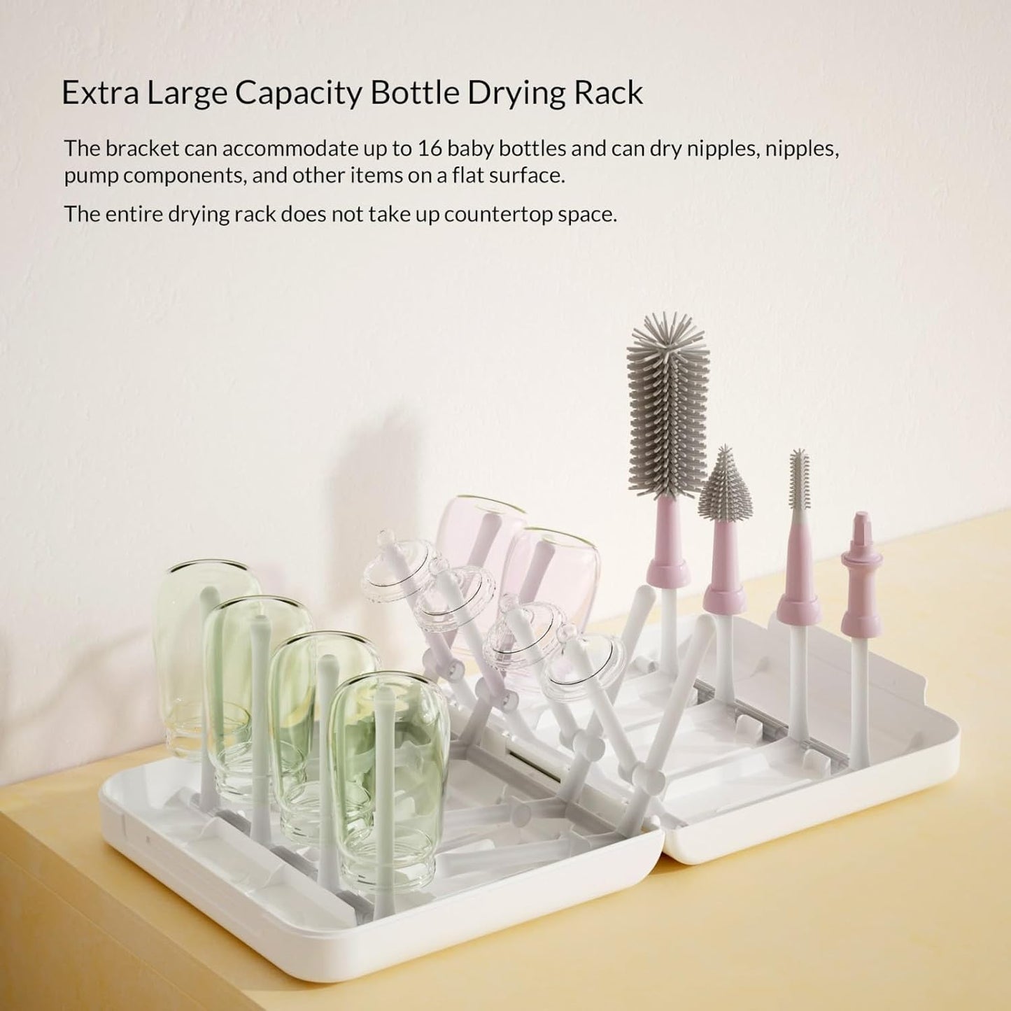 Travel Bottle Drying Rack Space Saving,Foldable Bottle Drying Rack with 16 Ribs,Portable Baby