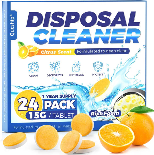 Qucship Powerful XXL Foaming Garbage Disposal Cleaner and Deodorizer Tablets - 24 Pack, Citrus