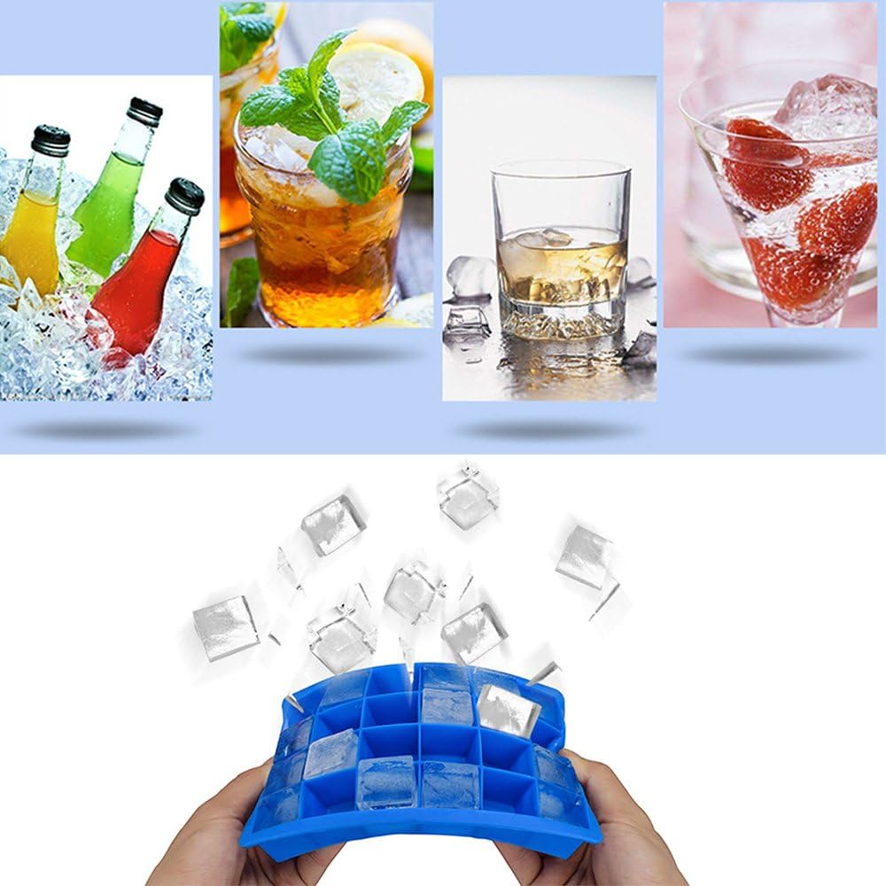 Ice Cube Tray, Silicone Square Ice Trays Easy Release Stackable Ice Cube Mold with Removable Lid