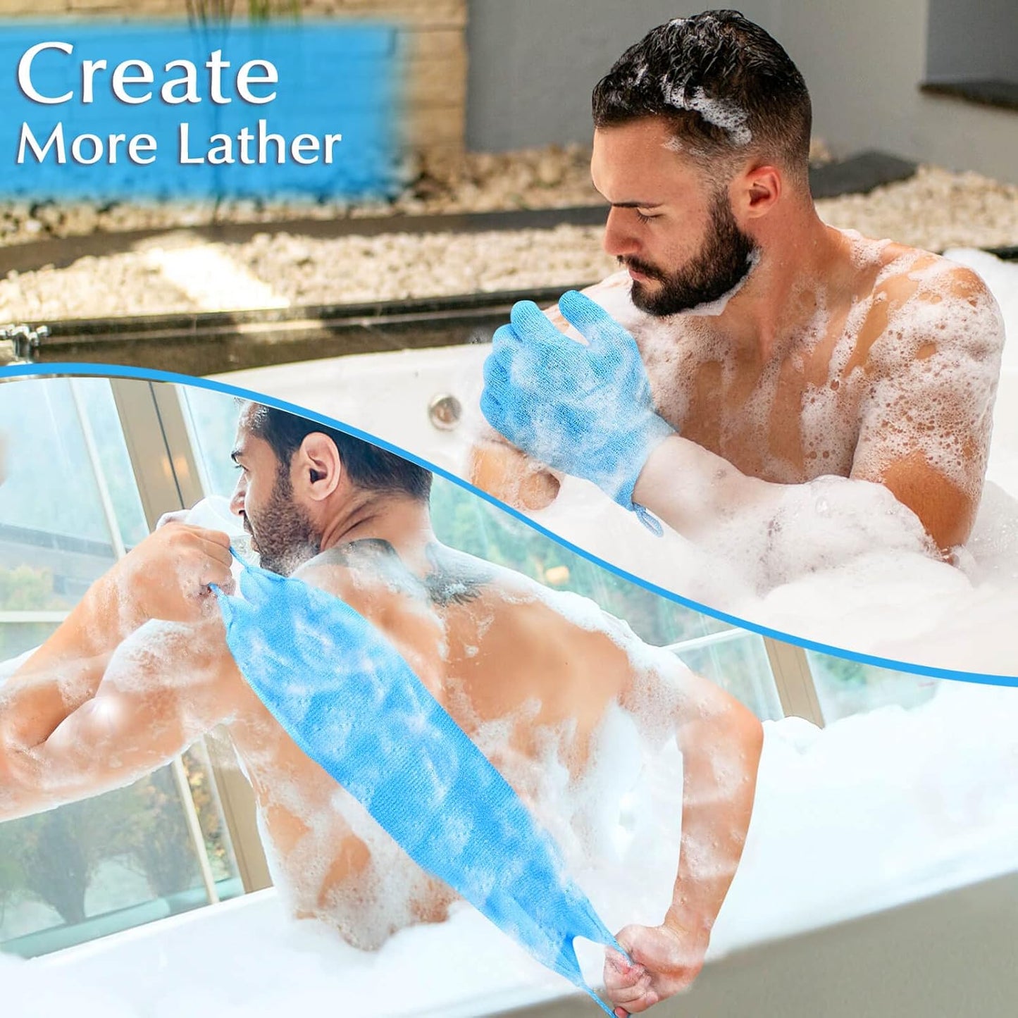 Anezus Exfoliating Back Scrubber Bath Gloves Set, Exfoliating Shower Towel with Shower Gloves for