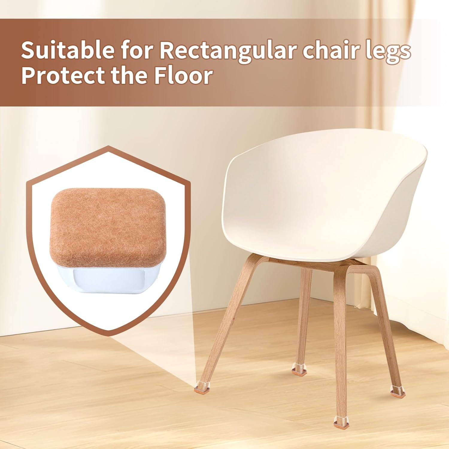 Ezprotekt 8 Pcs Rectangle Clear Felt Chair Leg Floor Protectors for Hardwood Tile Floors, Rectangle