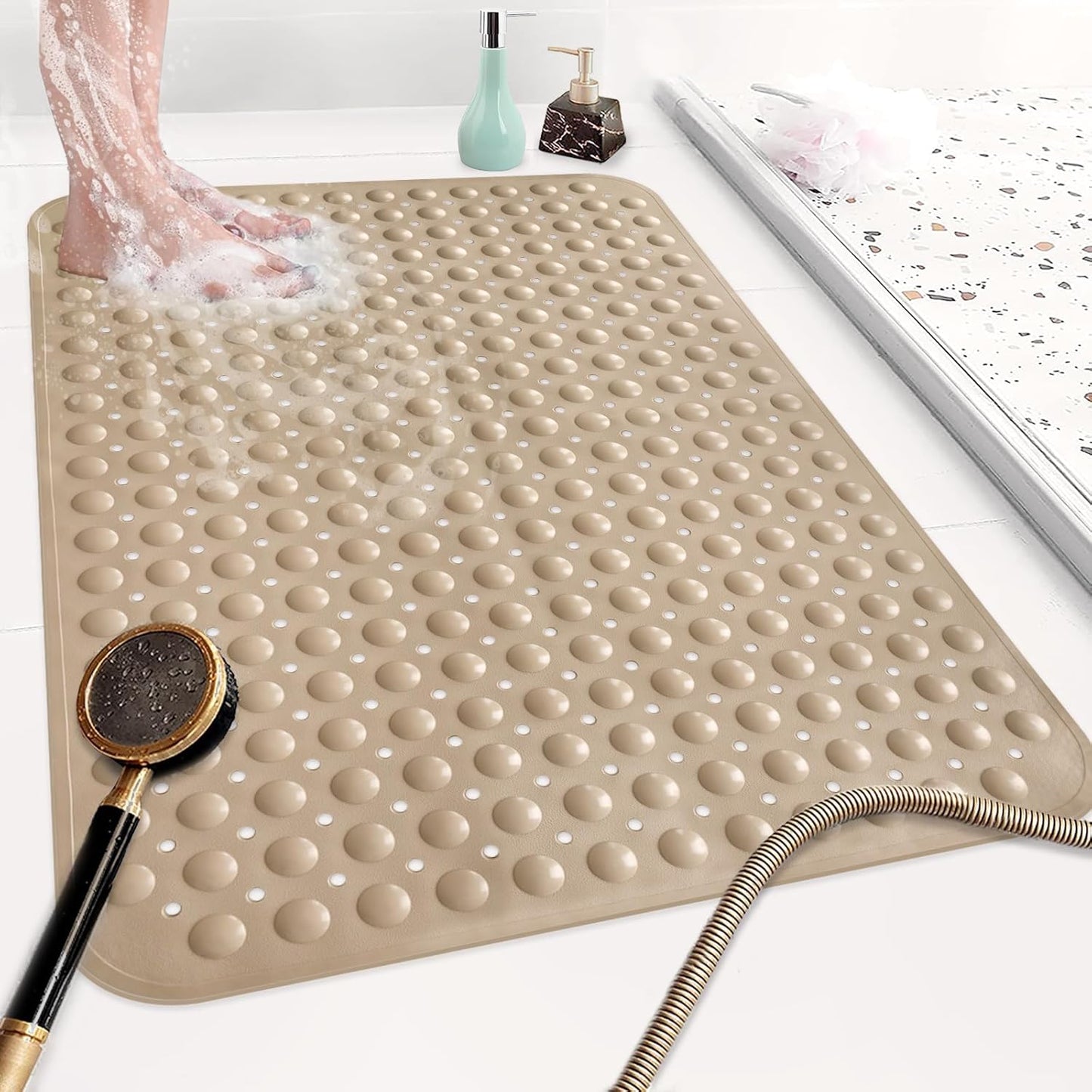 Shower Mat Non Slip: 35.4 x 23.6 Inch Extra Large TPE Shower Mats for Inside Shower - Anti Slip