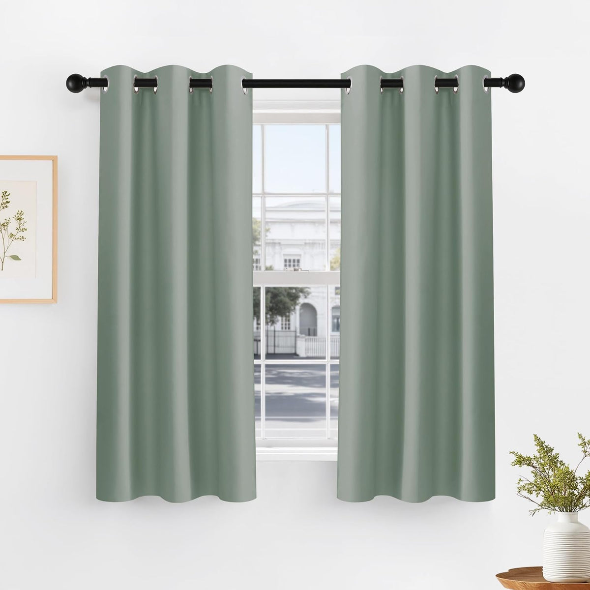 PONY DANCE Sage Green Blackout Curtains for Living Room - Thermal Insulated Window Treatment