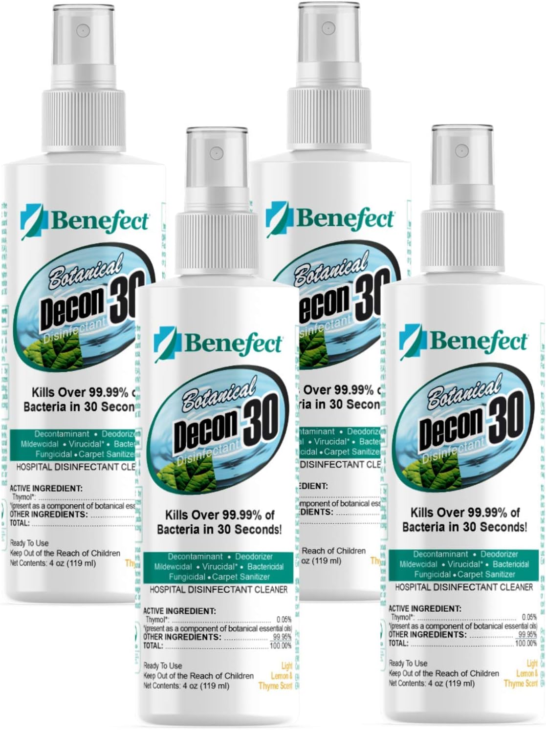 Benefect Botanical Decon 30 Disinfectant Cleaner, 4 oz. Spray Bottle, Light Lemon & Thyme Scent