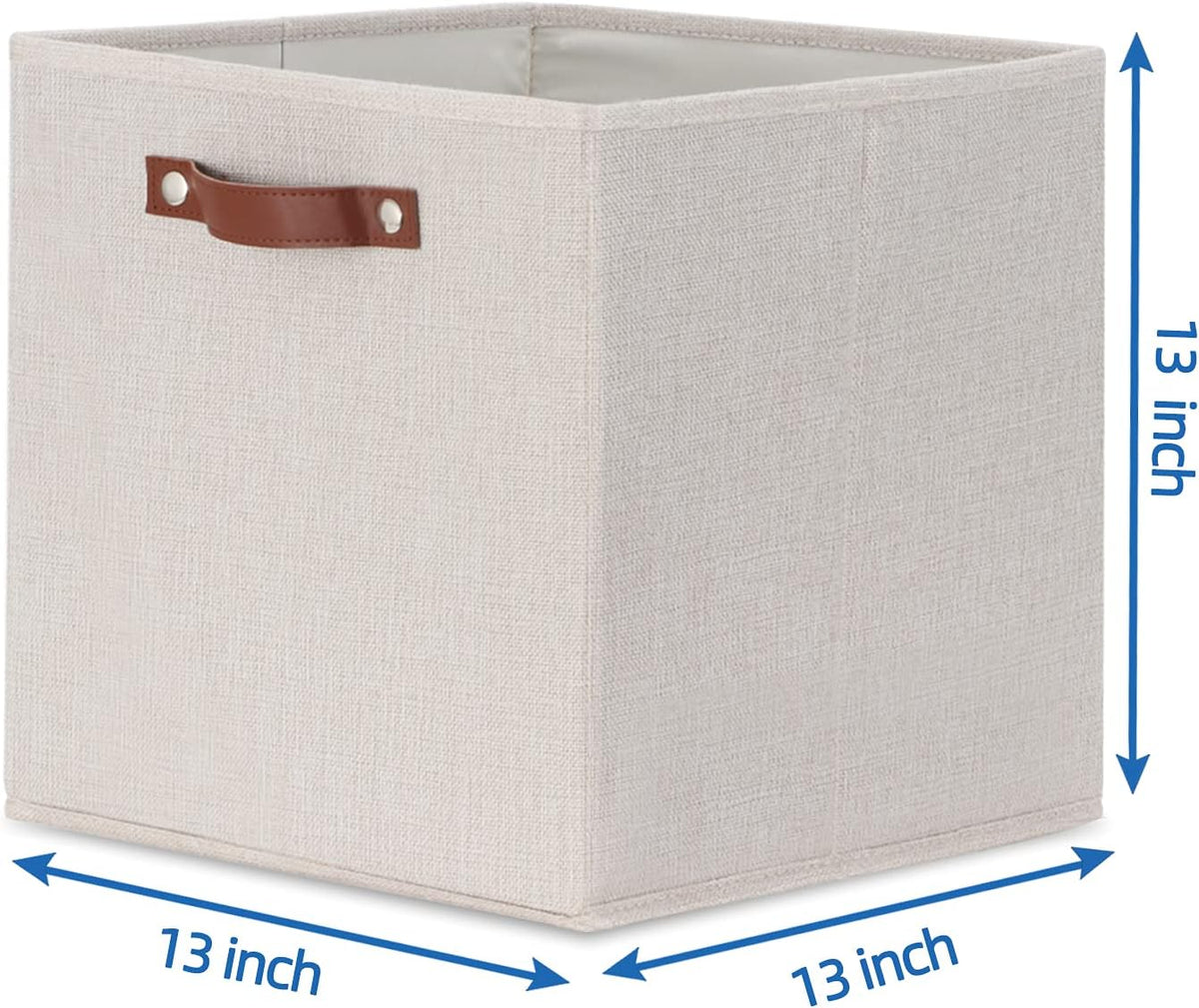 Temary Fabric Storage Cubes Storage Bins with Dual Leather Handles, 4 Pack Cube Baskets 13x13
