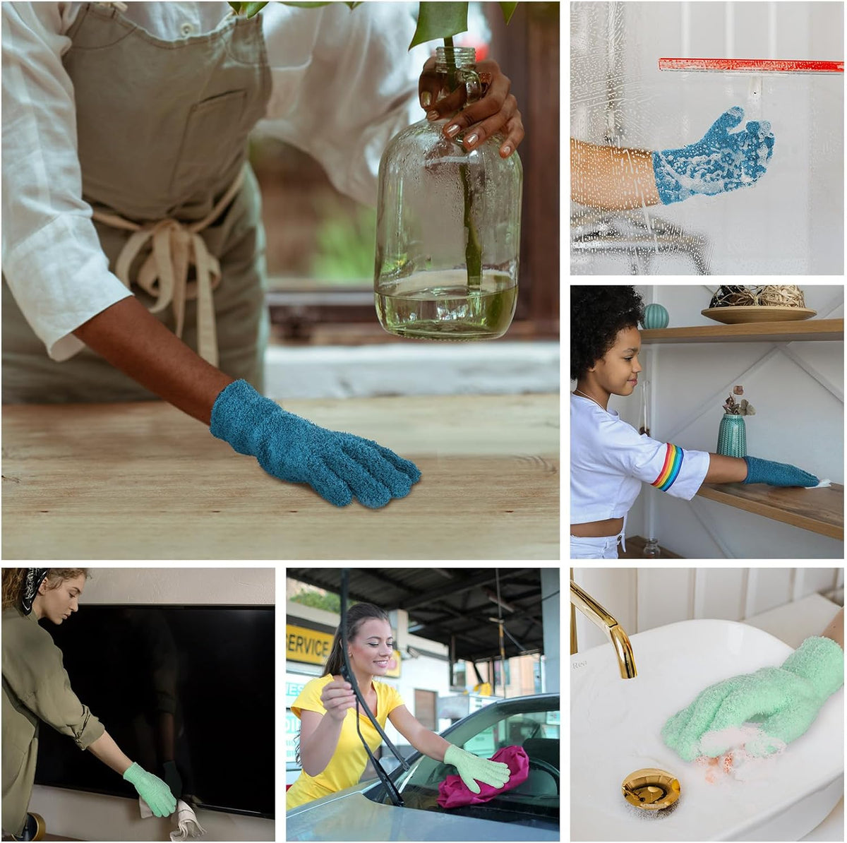 Patelai 2 Pairs Microfiber Gloves for plants Dusting Cleaning Glove Mittens House Cars Blinds