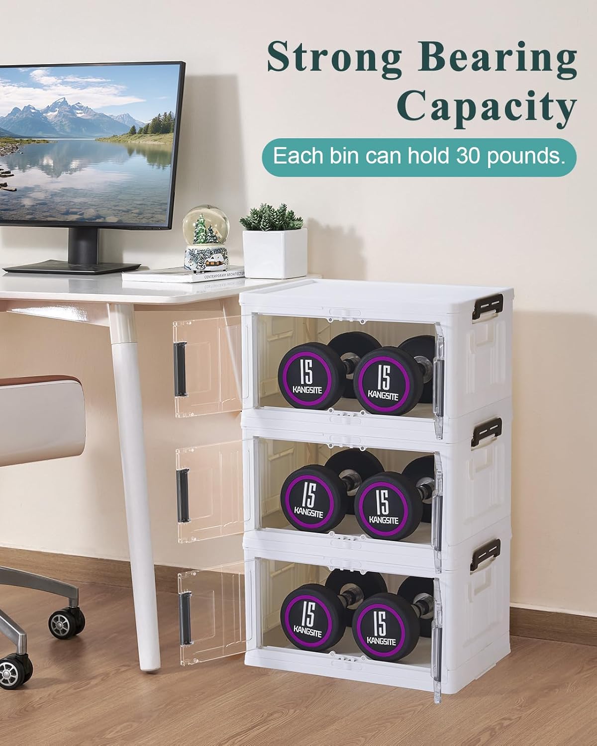 OlarHike 23QT Stackable Storage Bins with Lids - Folding Storage Box with Doors and Wheels