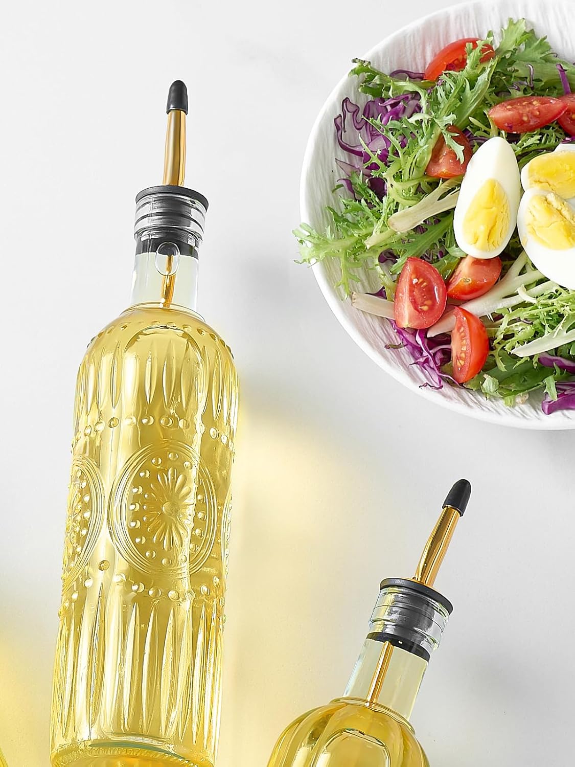 2 Pcs Olive Oil Dispenser Bottle for Kitchen,17oz Clear Glass Cooking Oil and Vinegar Dispenser
