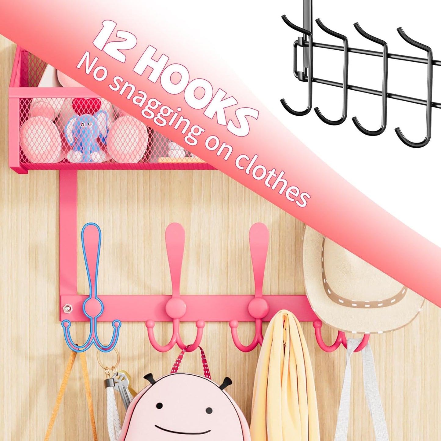 Over The Door Hooks Organizer, Coat Rack Over The Door Storage Hanger Towel Rack, Back of Storage