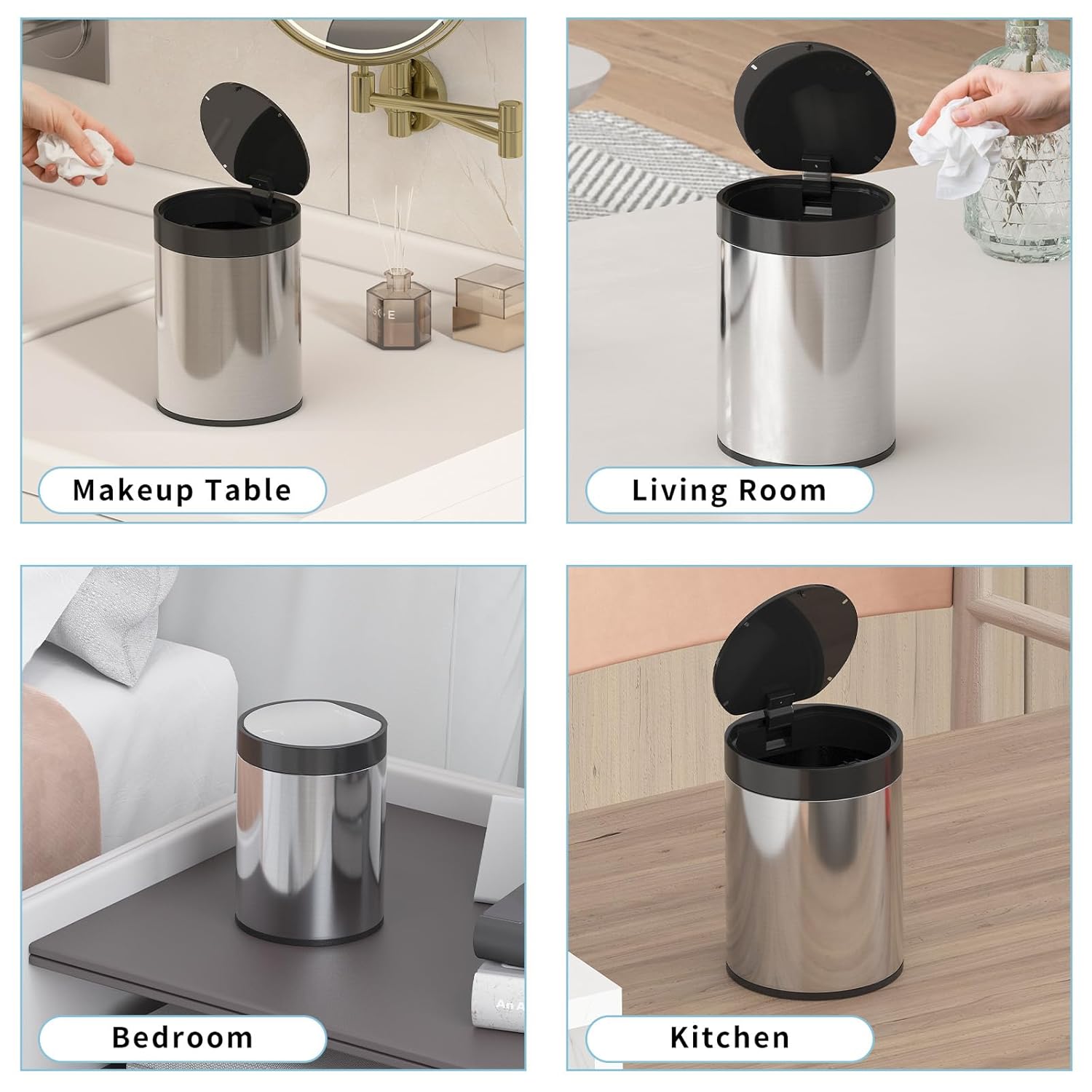 Mini Trash Can for Desk 0.4 Gallon,1.5L Stainless Steel mini Desk Trash can with Lid,Tiny Trash Can