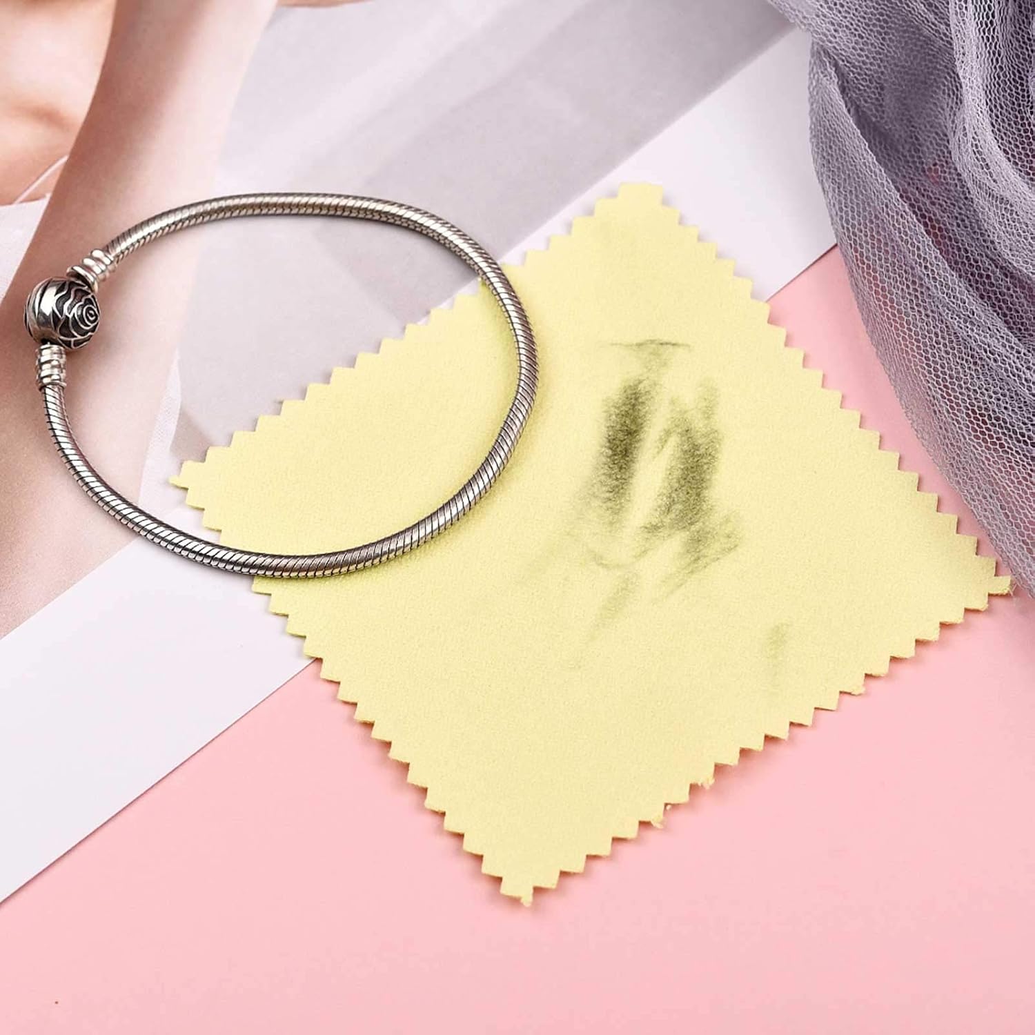 SEVENWELL 50pcs Jewelry Cleaning Cloth Yellow Polishing Cloth for Sterling Silver Gold Platinum