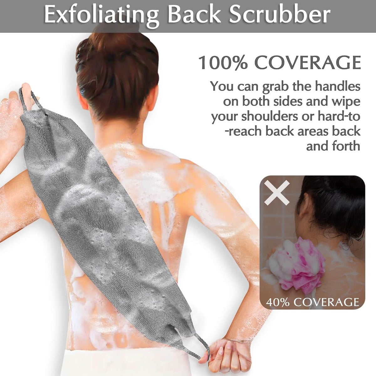 Anezus Exfoliating Back Scrubber Bath Gloves Set, Exfoliating Shower Towel with Shower Gloves for