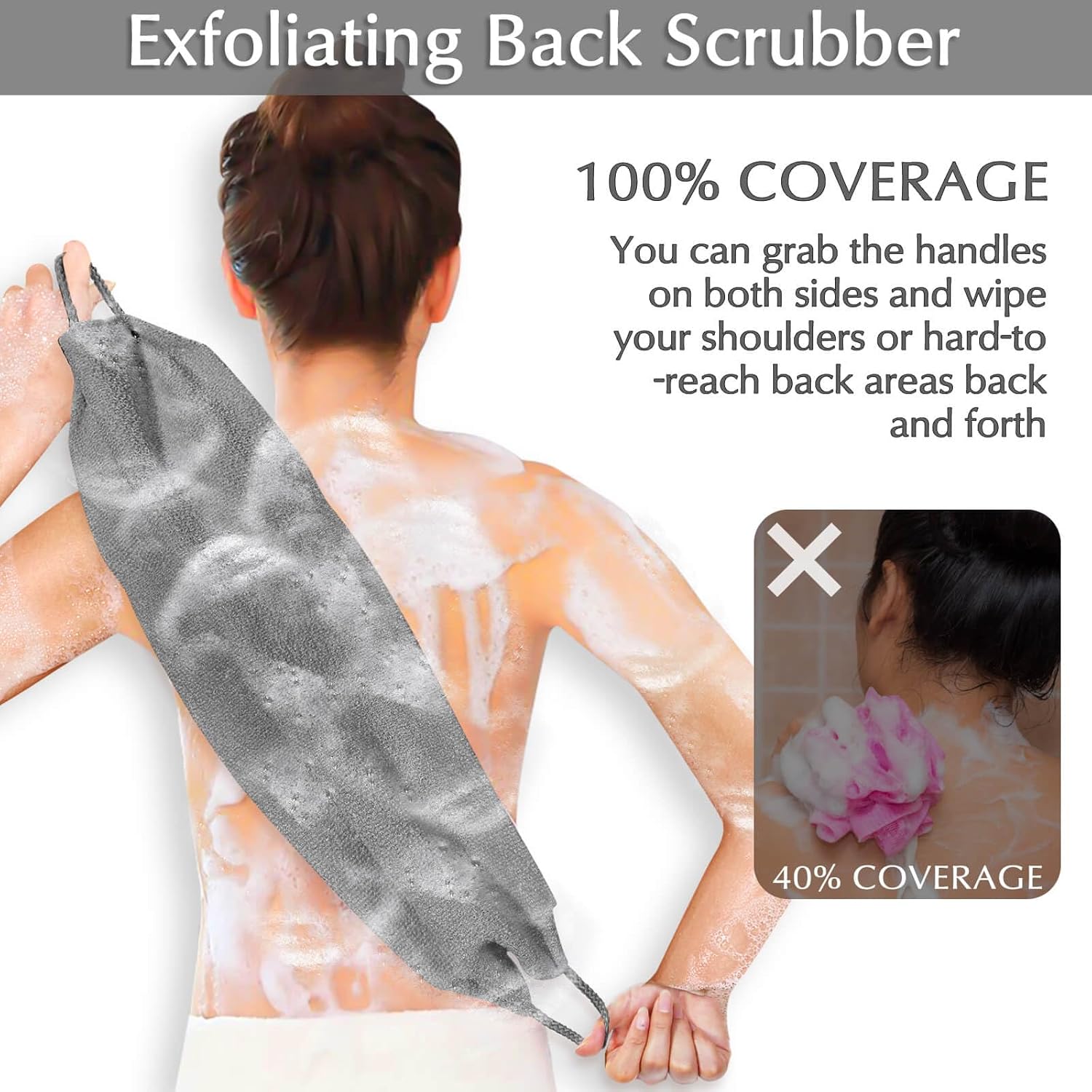Anezus Exfoliating Back Scrubber Bath Gloves Set, Exfoliating Shower Towel with Shower Gloves for