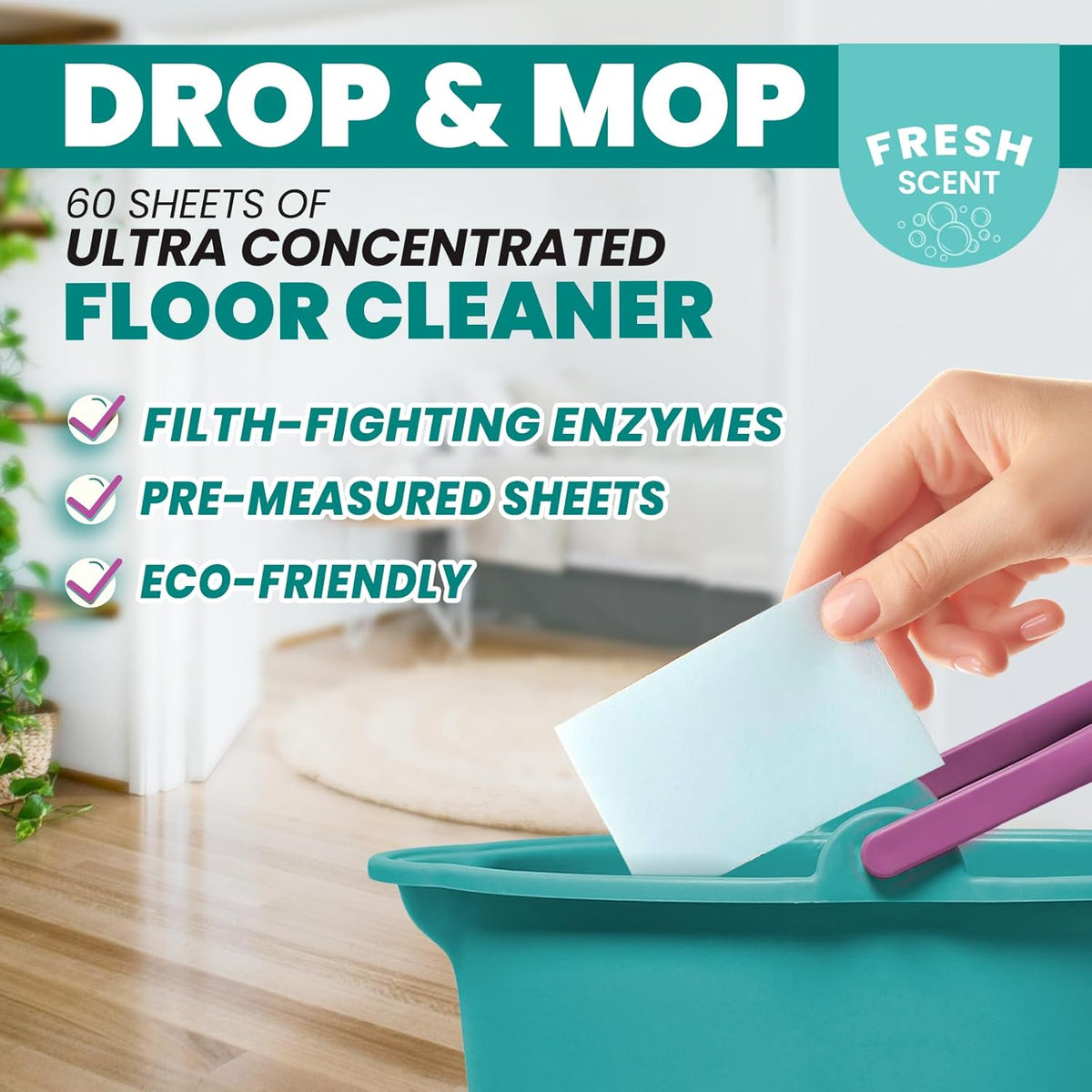 Uncle Todd's Ultra Concentrated Floor Cleaner For Mopping: 60 Natural, 100% Dissolvable Sheets for