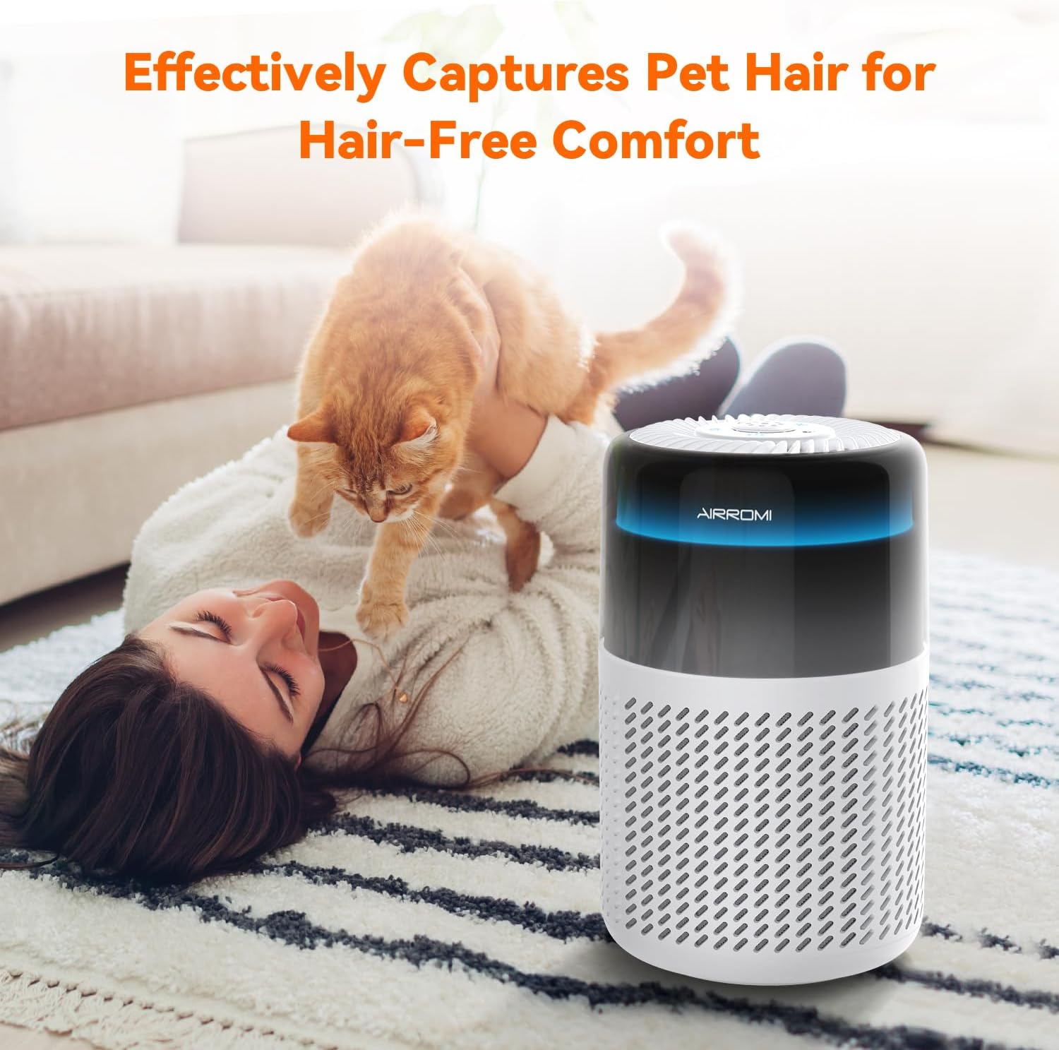 AIRROMI Air Purifier for Bedroom Home,HEPA Filter,Covers Upto 549 Ft²,Quiet 360°intake Air Cleaner
