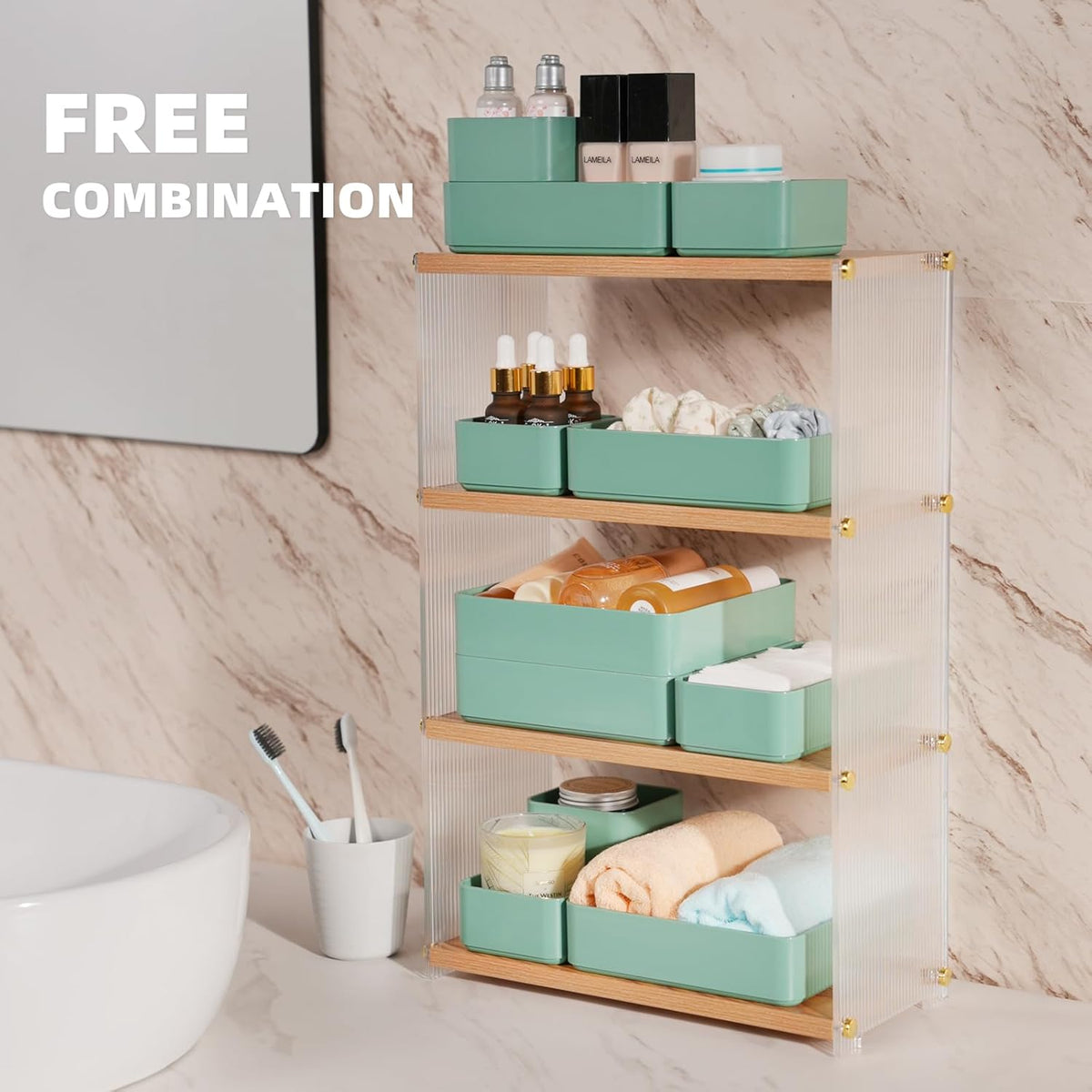 11-Piece Stackable Drawer Organizer Set, Multi-size Desk Drawer Organizer Trays Vanity Storage Bins