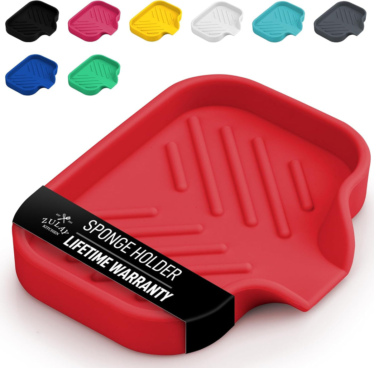 Zulay Small Silicone Sponge Holder (4.9x3.3”) – Space-Saving Sink Organizer Tray for Sponge, Soap