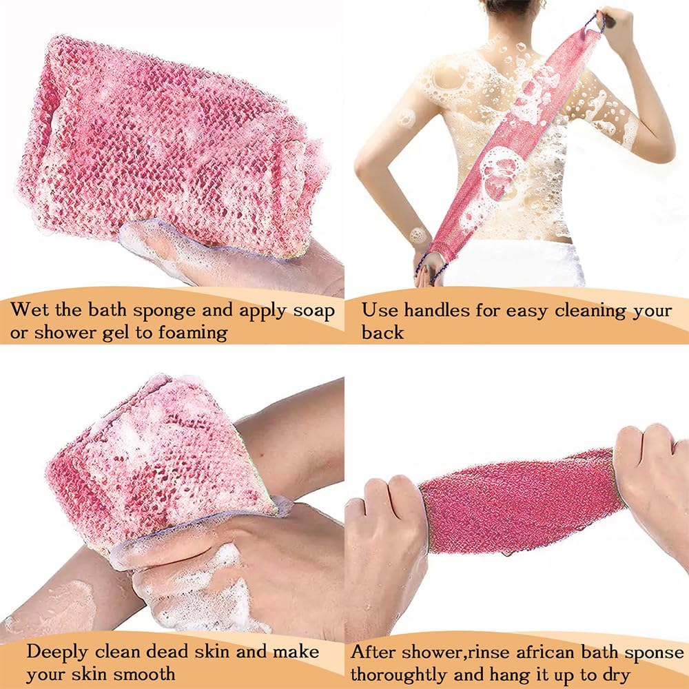 African Net Sponge with Handles 3 Pieces Long African Exfoliating Net Washcloth Bath Sponge Net