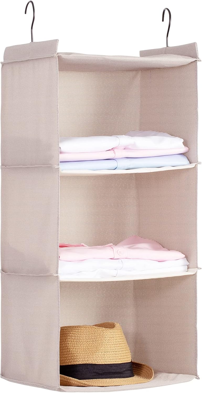 Hanging Closet Organizer, Easy Mount Foldable 3-Shelf Hanging Closet Wardrobe Storage Shelves